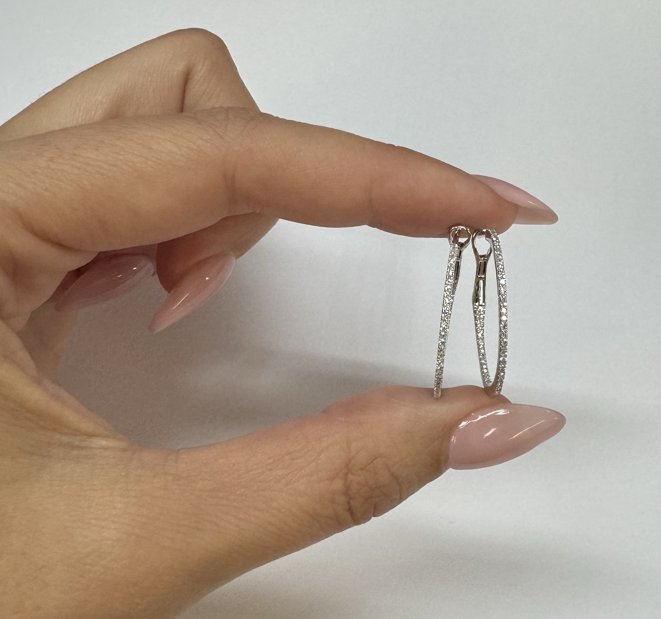 14k White Gold Genuine .28 Cttw Round Brilliant Cut Diamond Round Hoop Earrings - Image 15