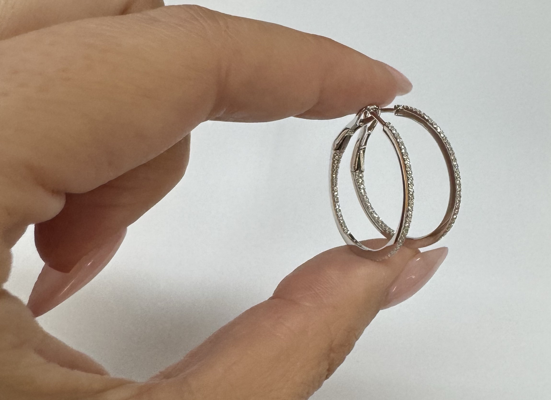 14k White Gold Genuine .28 Cttw Round Brilliant Cut Diamond Round Hoop Earrings - Image 16