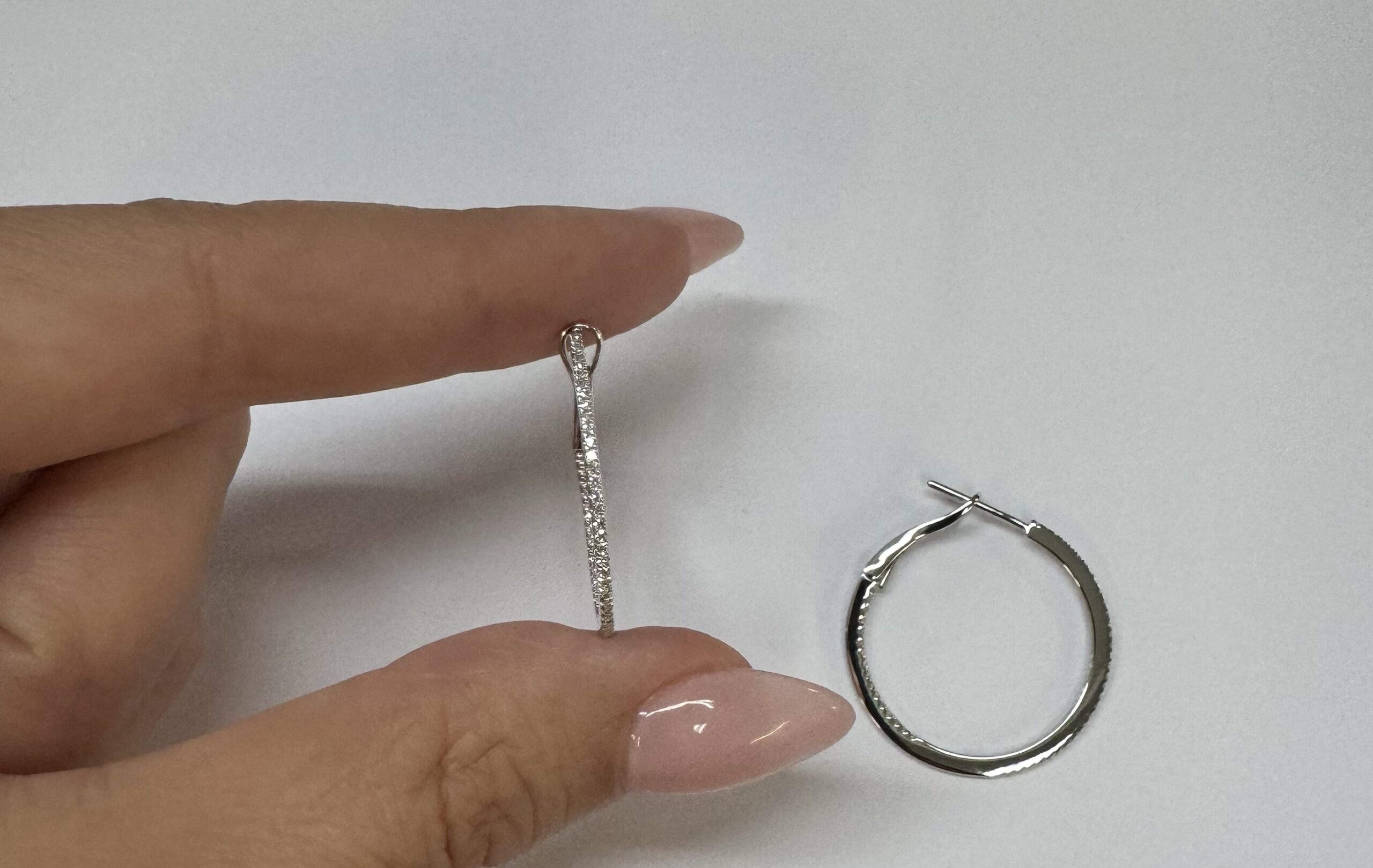 14k White Gold Genuine .28 Cttw Round Brilliant Cut Diamond Round Hoop Earrings - Image 18