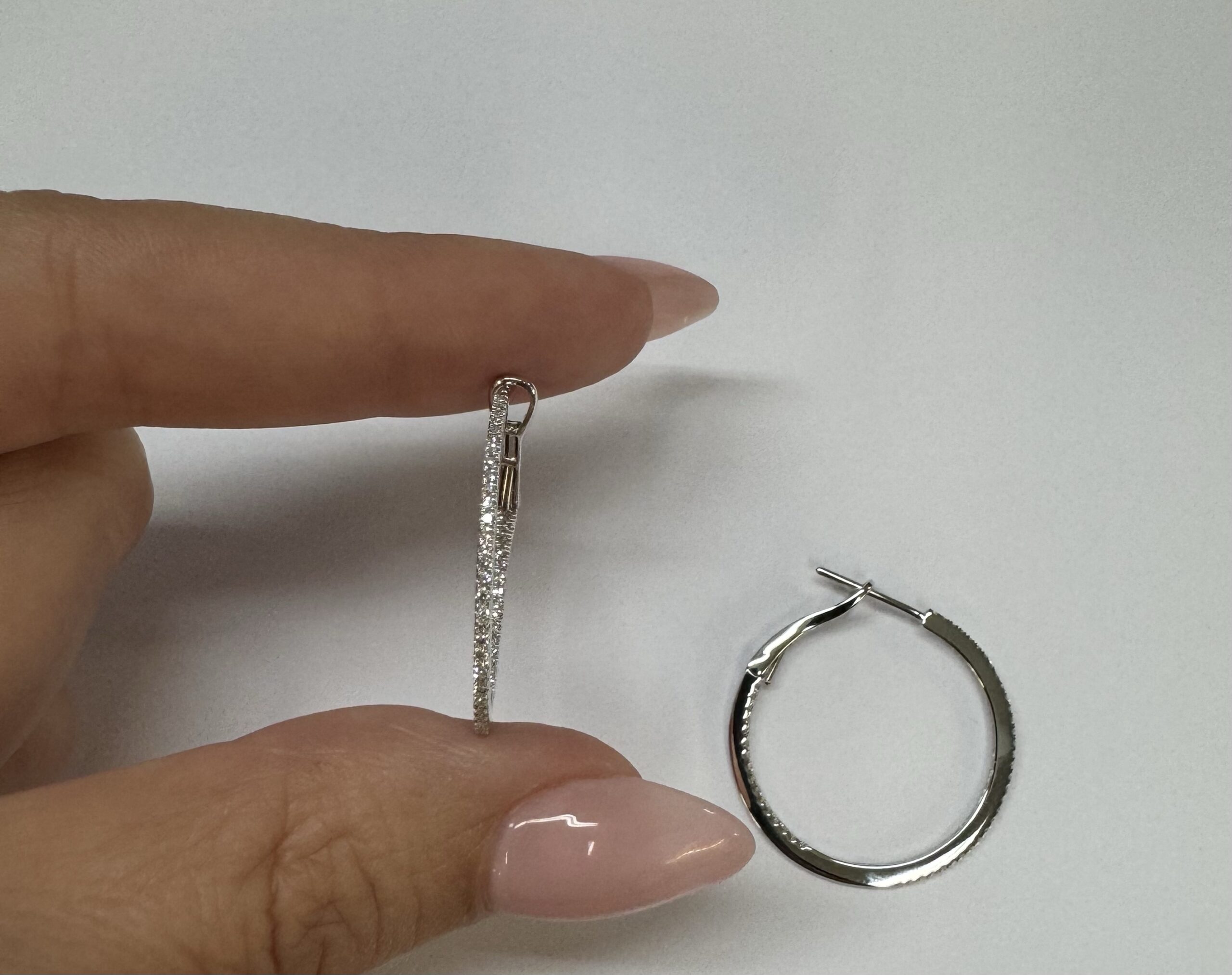 14k White Gold Genuine .28 Cttw Round Brilliant Cut Diamond Round Hoop Earrings - Image 19