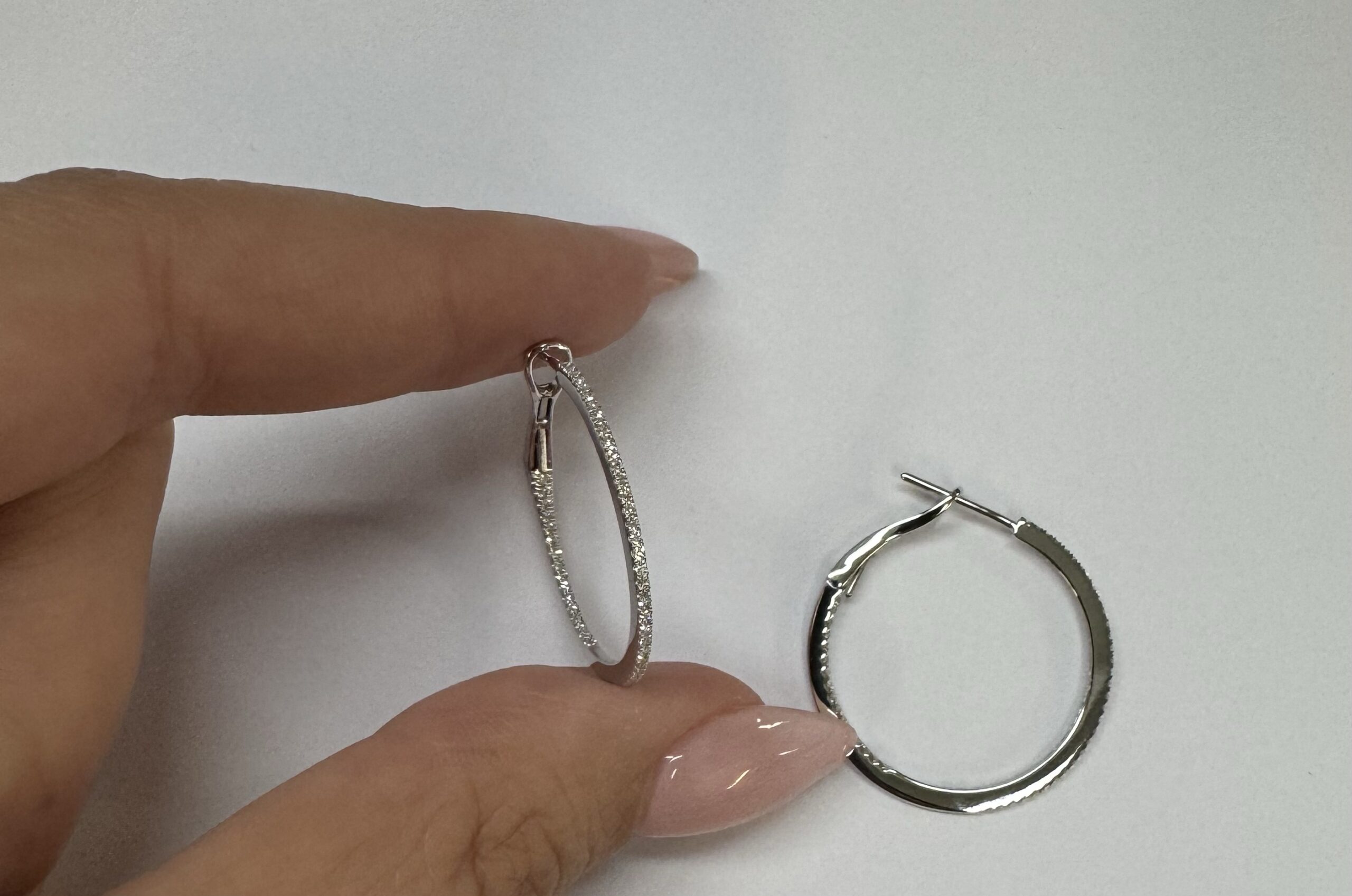 14k White Gold Genuine .28 Cttw Round Brilliant Cut Diamond Round Hoop Earrings - Image 20