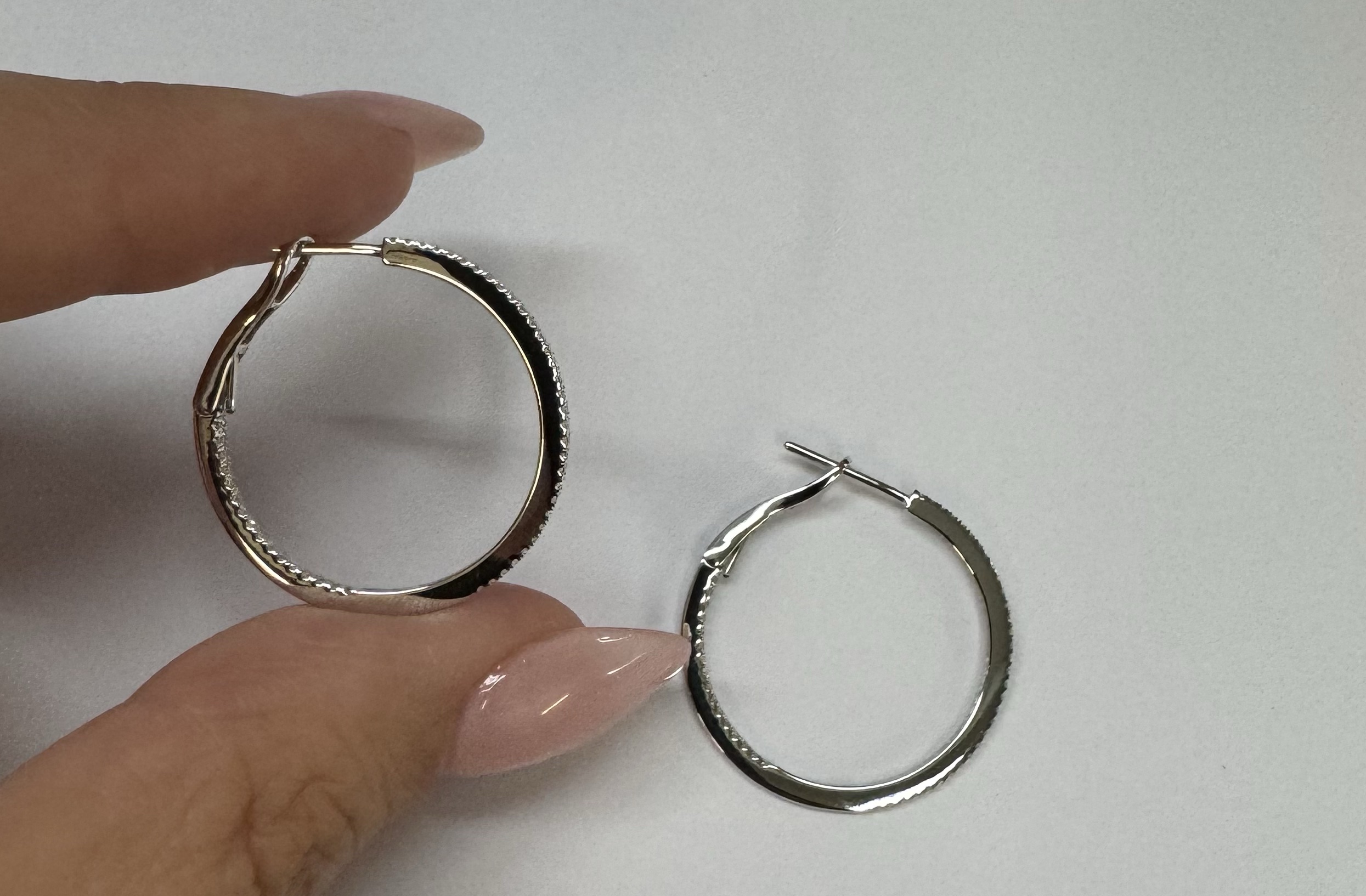 14k White Gold Genuine .28 Cttw Round Brilliant Cut Diamond Round Hoop Earrings - Image 21