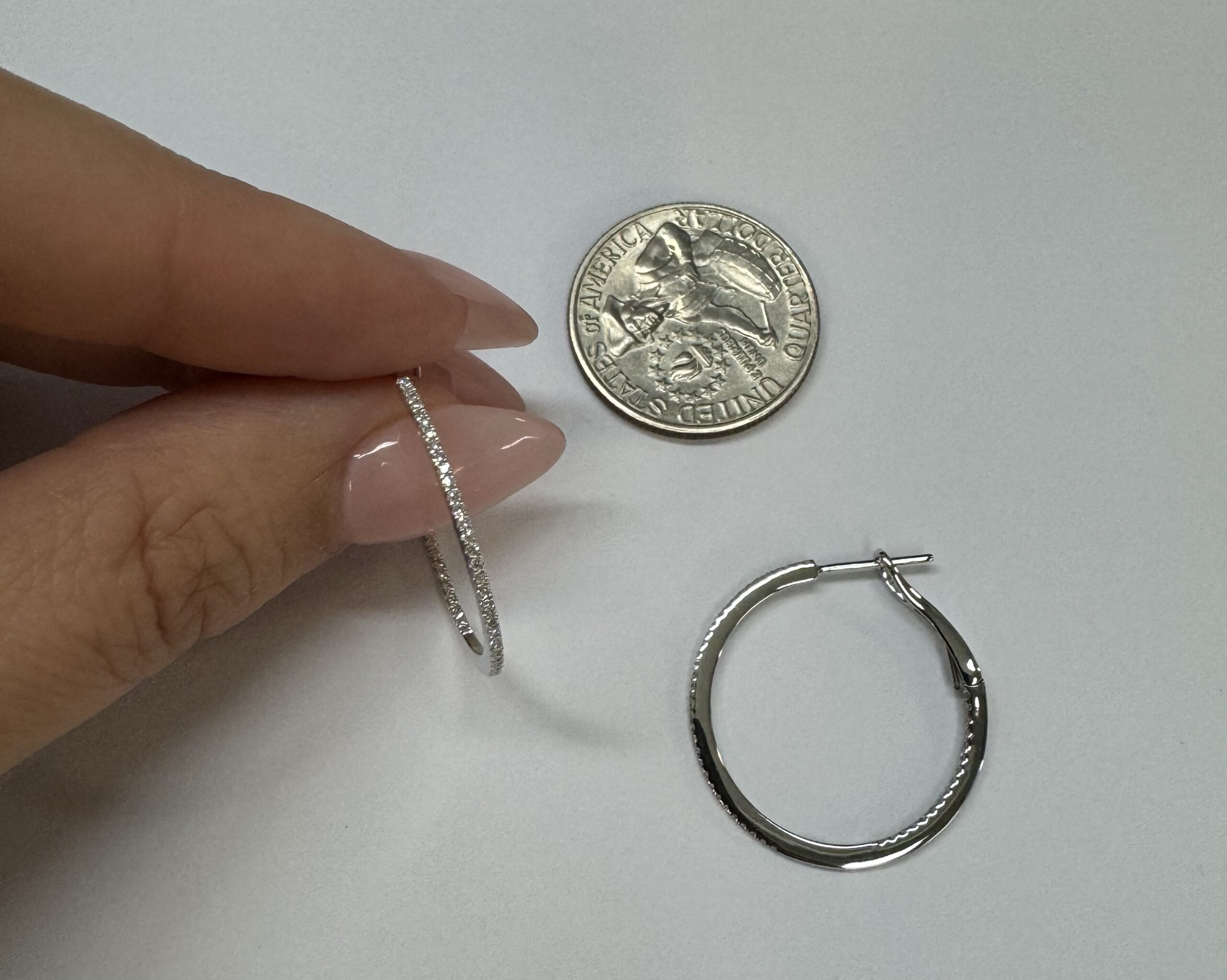 14k White Gold Genuine .28 Cttw Round Brilliant Cut Diamond Round Hoop Earrings - Image 24