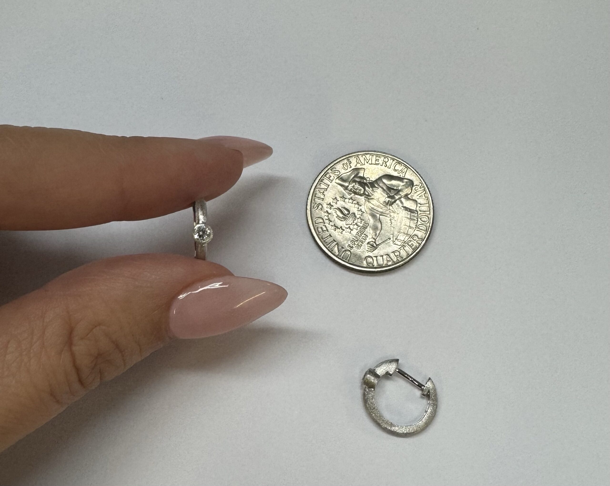 14k White Gold Genuine .15 Cttw Round Brilliant Cut Diamond Bezel Set Hoop Earrings - Image 18