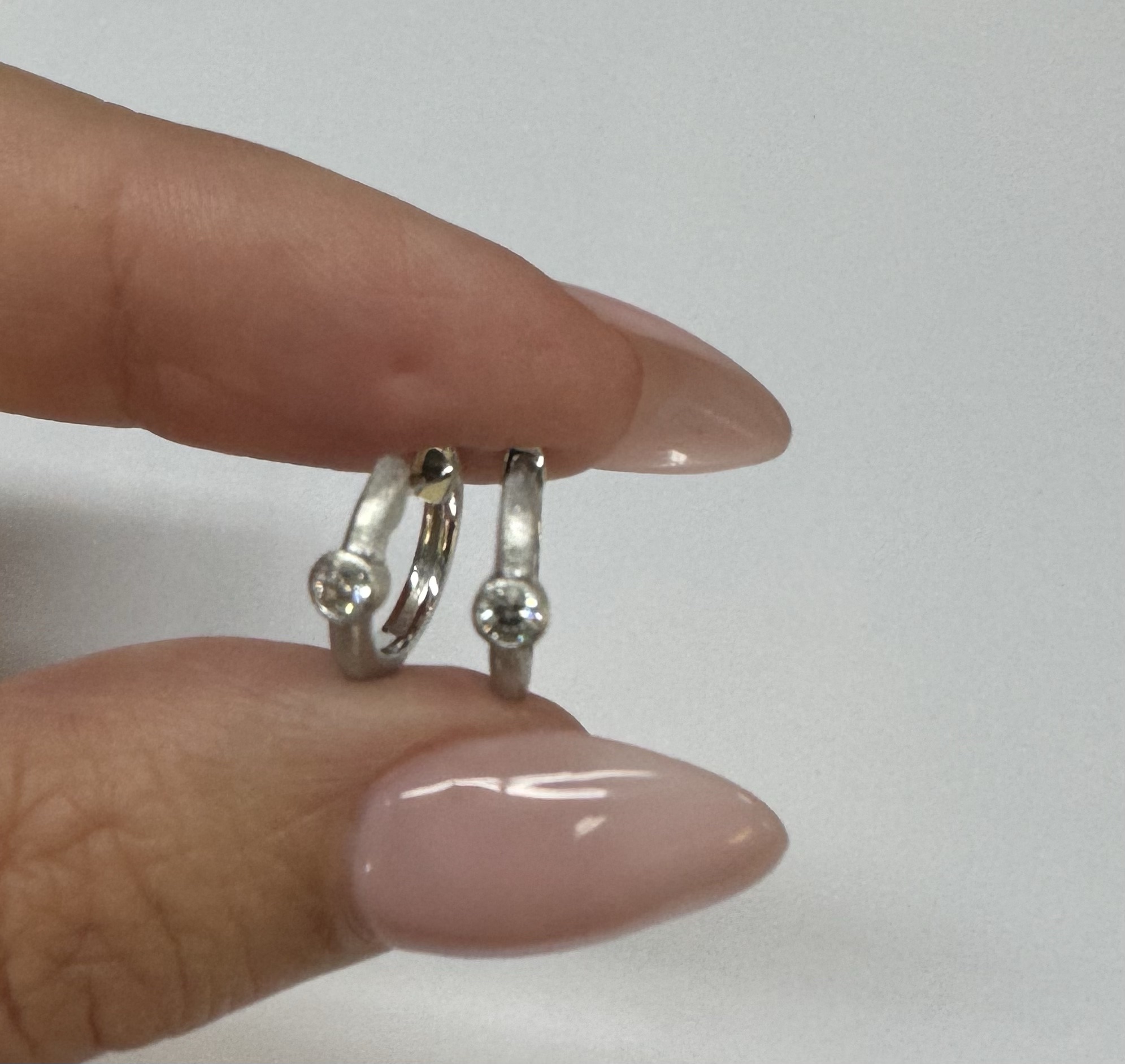 14k White Gold Genuine .15 Cttw Round Brilliant Cut Diamond Bezel Set Hoop Earrings - Image 12