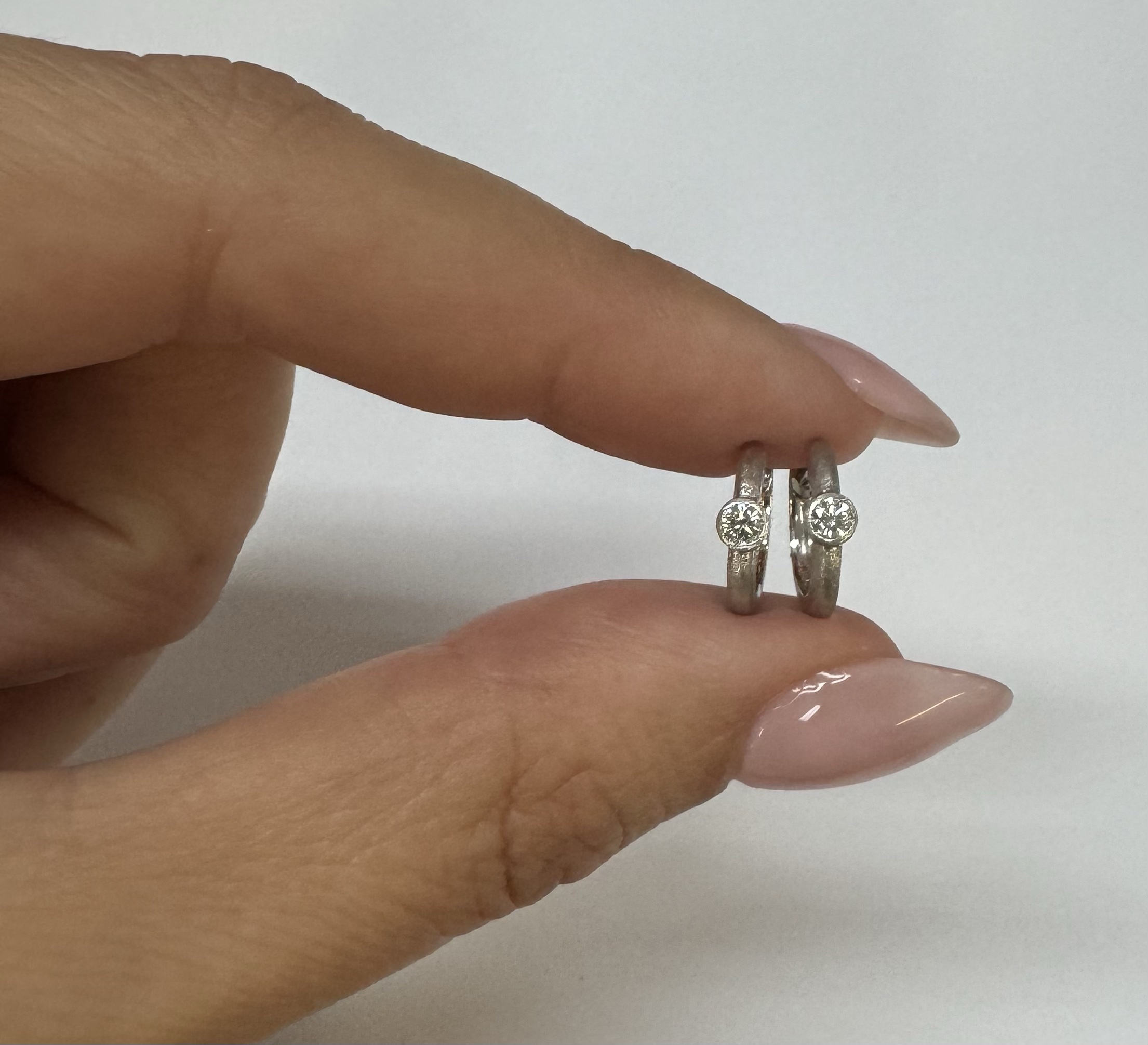 14k White Gold Genuine .15 Cttw Round Brilliant Cut Diamond Bezel Set Hoop Earrings - Image 4