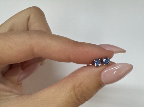 14k Yellow Gold .62 Cttw Genuine Ceylon Sapphire Stud Earrings