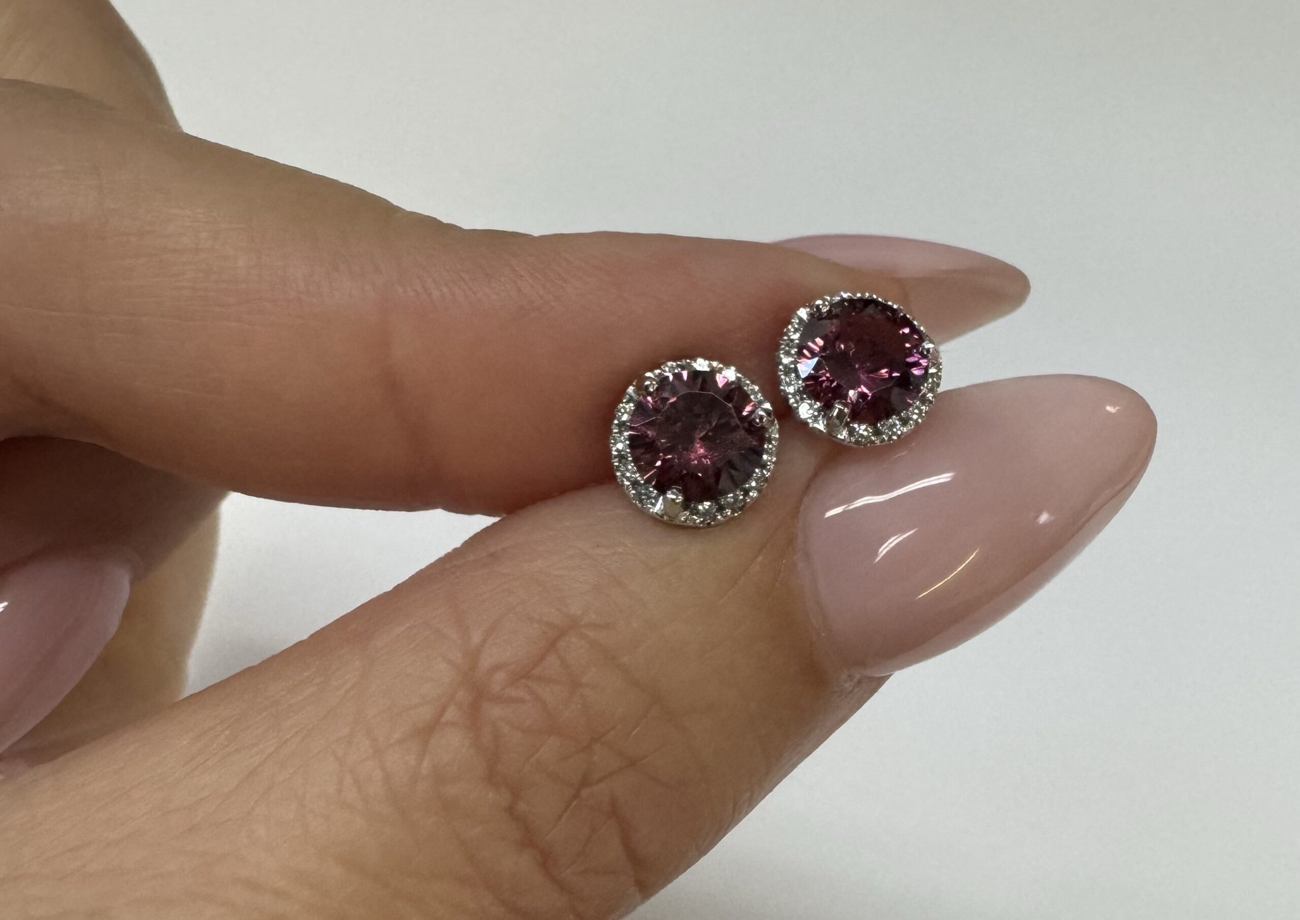 14k White Gold Genuine 1.91 Cttw Rhodolite Garnet & Diamond Halo Stud Earrings - Image 2