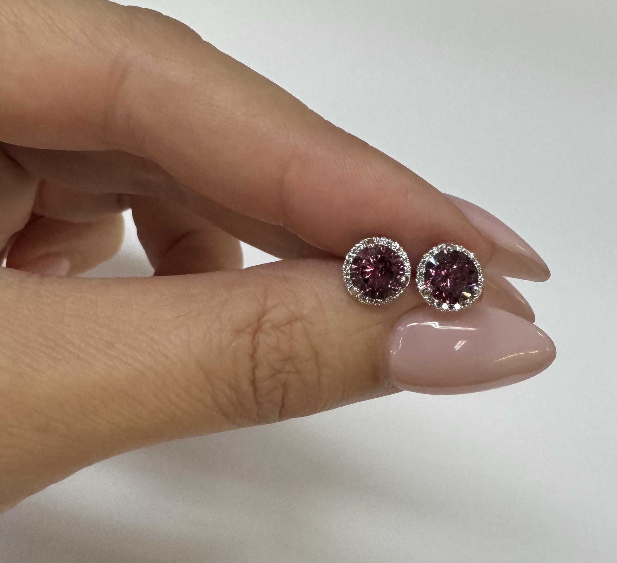 14k White Gold Genuine 1.91 Cttw Rhodolite Garnet & Diamond Halo Stud Earrings - Image 4