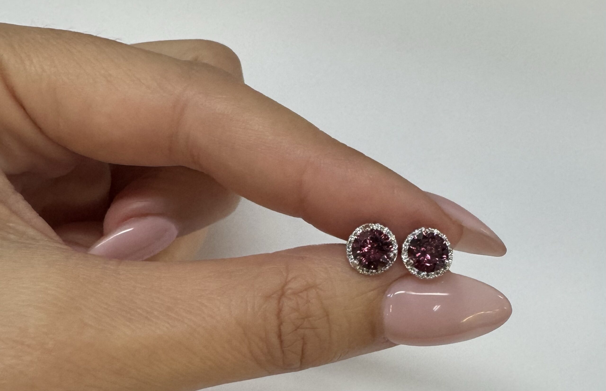 14k White Gold Genuine 1.91 Cttw Rhodolite Garnet & Diamond Halo Stud Earrings - Image 5
