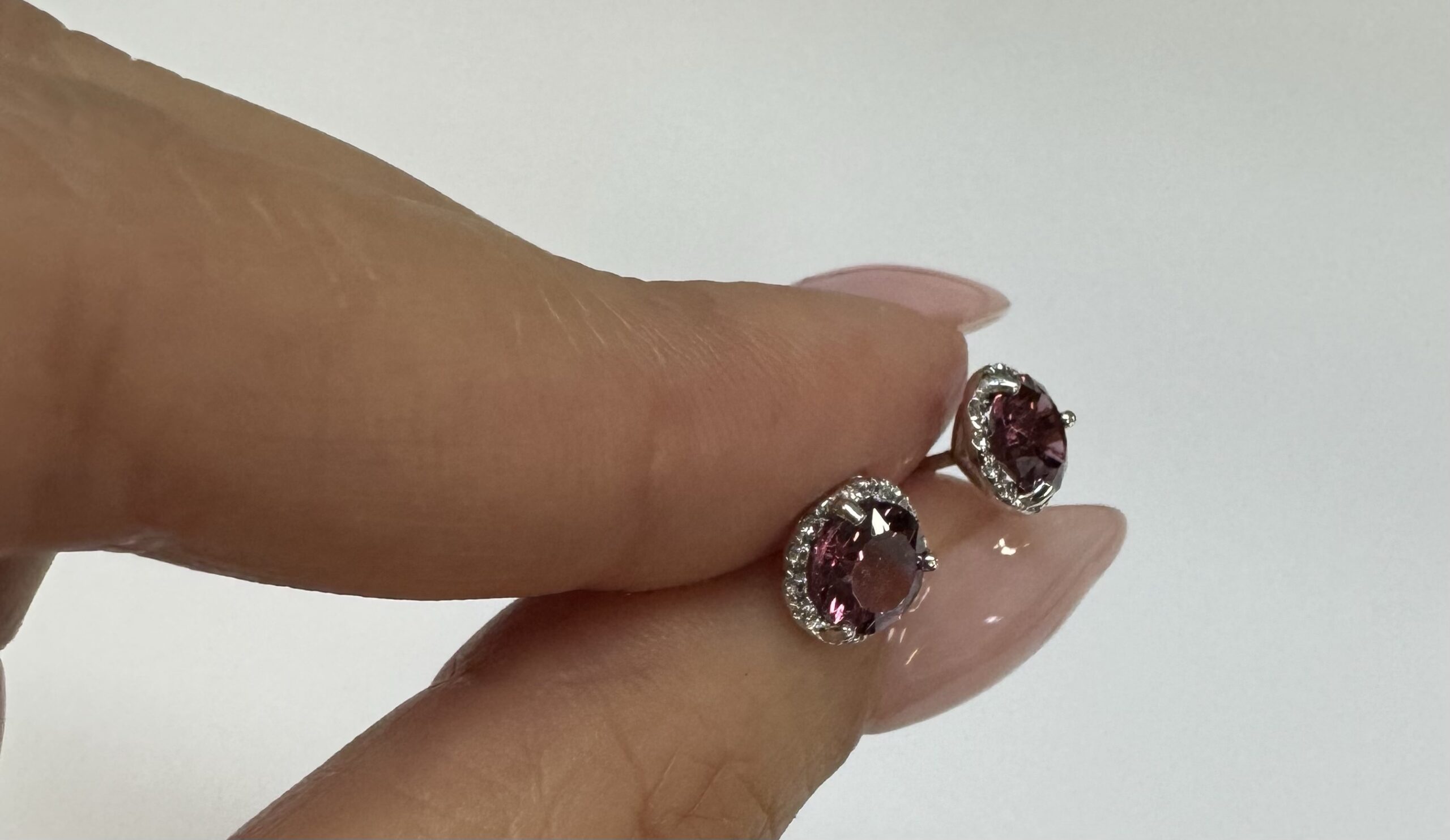 14k White Gold Genuine 1.91 Cttw Rhodolite Garnet & Diamond Halo Stud Earrings - Image 7