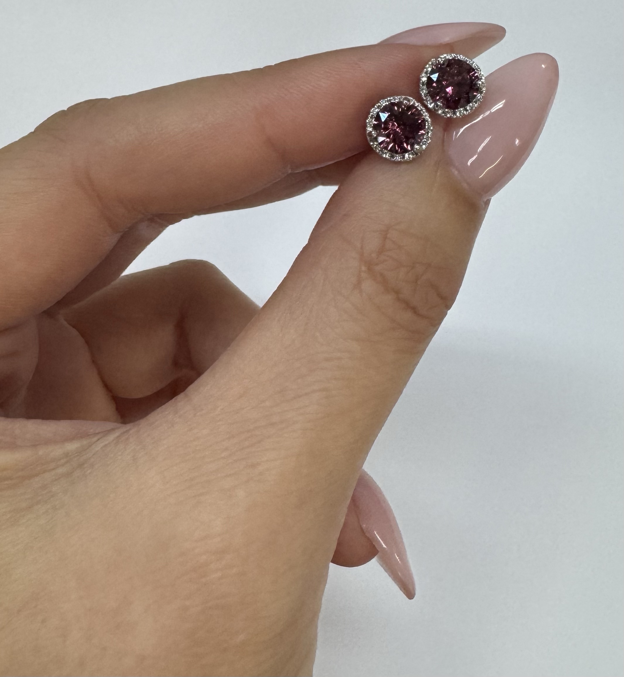 14k White Gold Genuine 1.91 Cttw Rhodolite Garnet & Diamond Halo Stud Earrings - Image 8