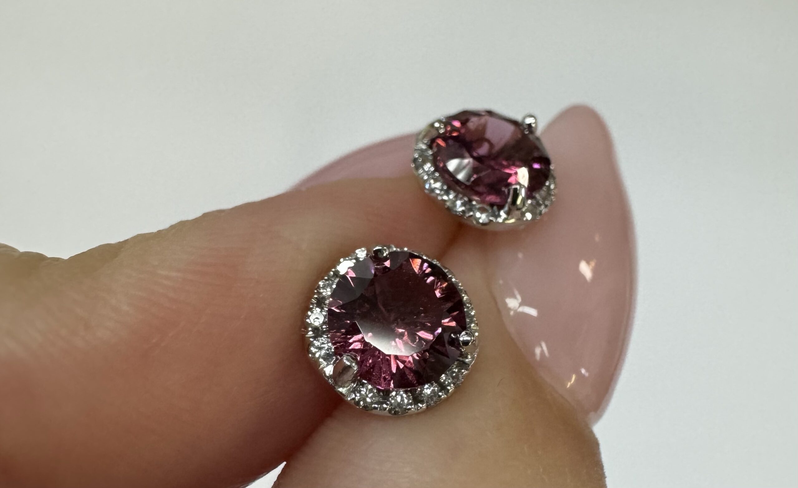 14k White Gold Genuine 1.91 Cttw Rhodolite Garnet & Diamond Halo Stud Earrings - Image 10