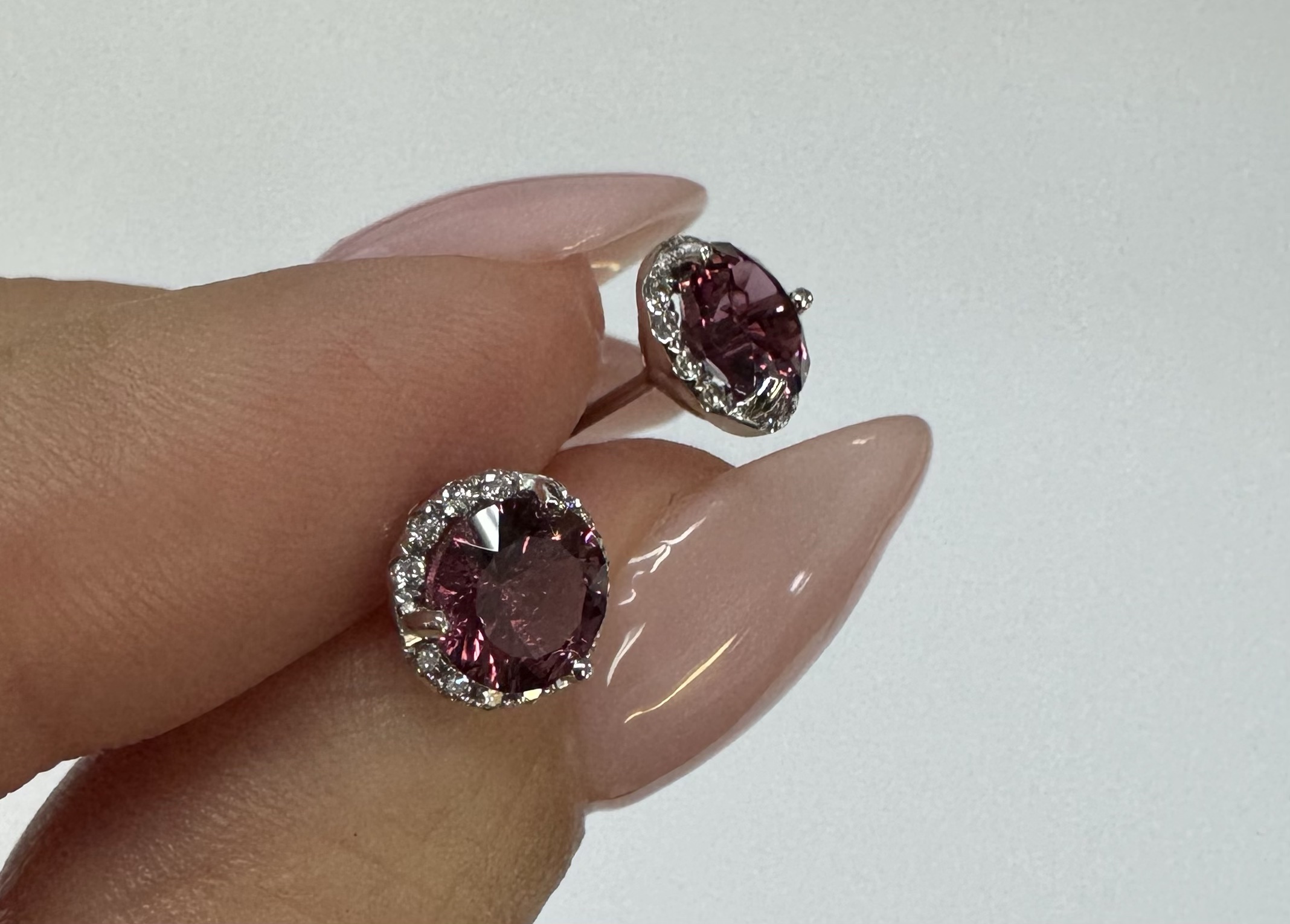 14k White Gold Genuine 1.91 Cttw Rhodolite Garnet & Diamond Halo Stud Earrings - Image 11