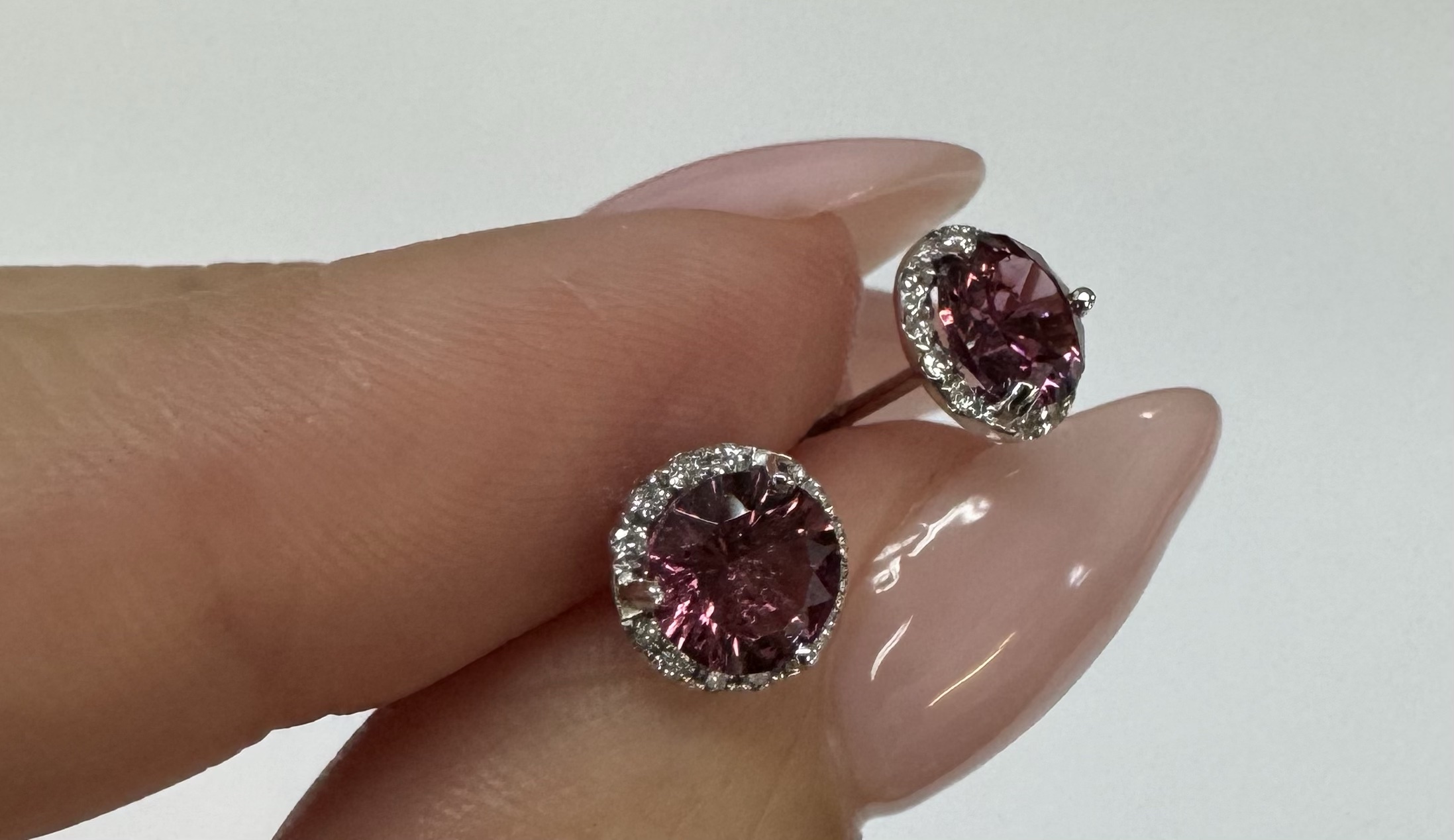 14k White Gold Genuine 1.91 Cttw Rhodolite Garnet & Diamond Halo Stud Earrings - Image 12