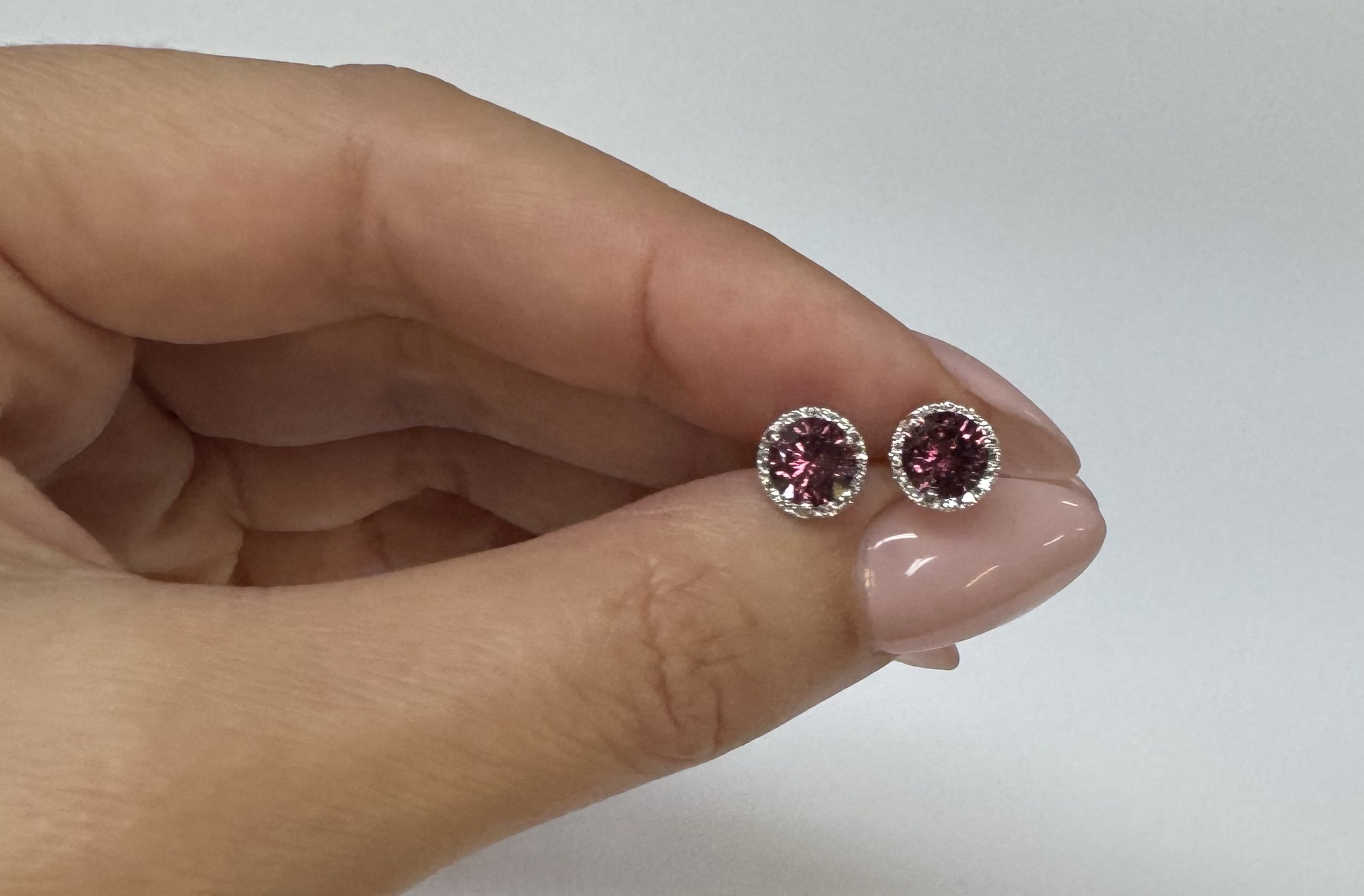 14k White Gold Genuine 1.91 Cttw Rhodolite Garnet & Diamond Halo Stud Earrings - Image 13