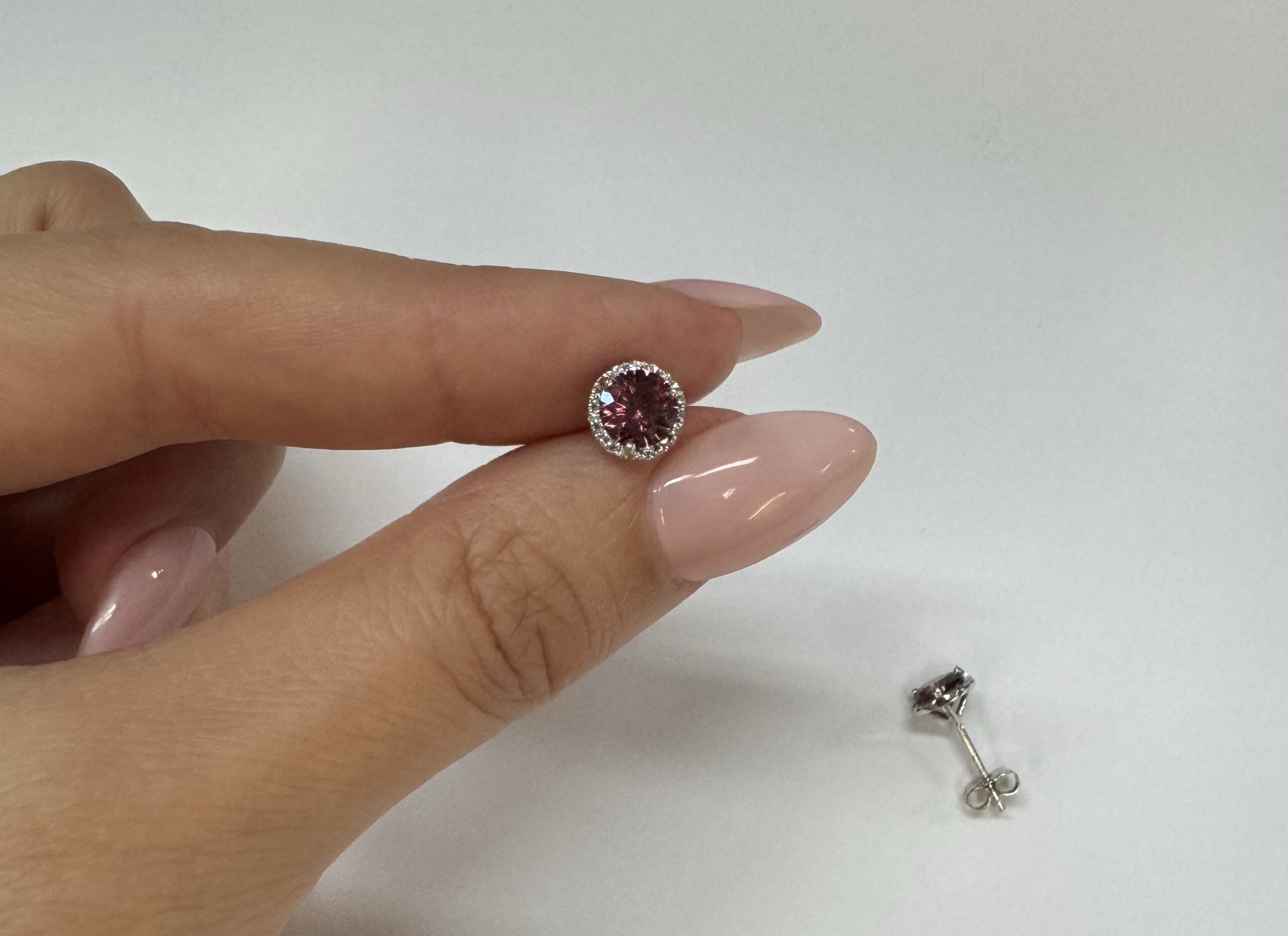 14k White Gold Genuine 1.91 Cttw Rhodolite Garnet & Diamond Halo Stud Earrings - Image 15