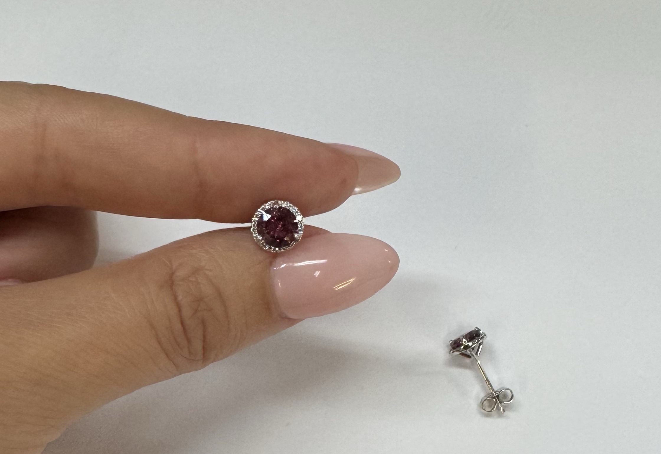 14k White Gold Genuine 1.91 Cttw Rhodolite Garnet & Diamond Halo Stud Earrings - Image 16