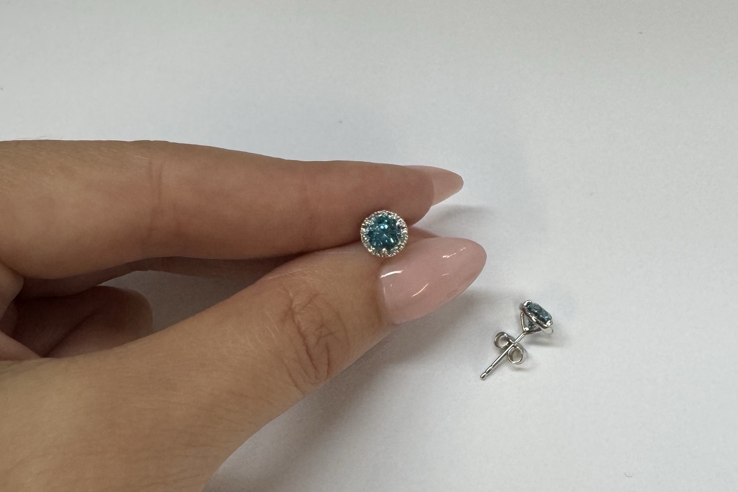 14k White Gold 2.54 Cttw Blue Zircon & .21 Cttw Diamond Halo Stud Earrings - Image 20
