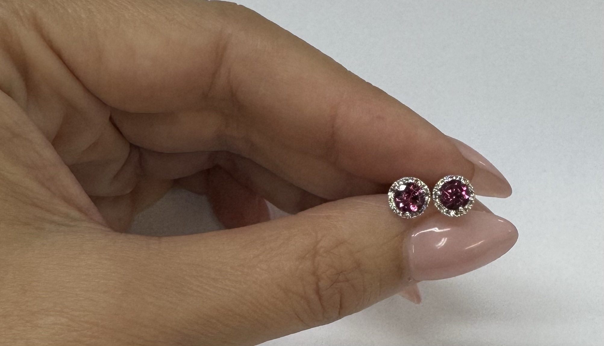 14k White Gold Genuine .97 Cttw Pink Tourmaline & Diamond Halo Stud Earrings - Image 13