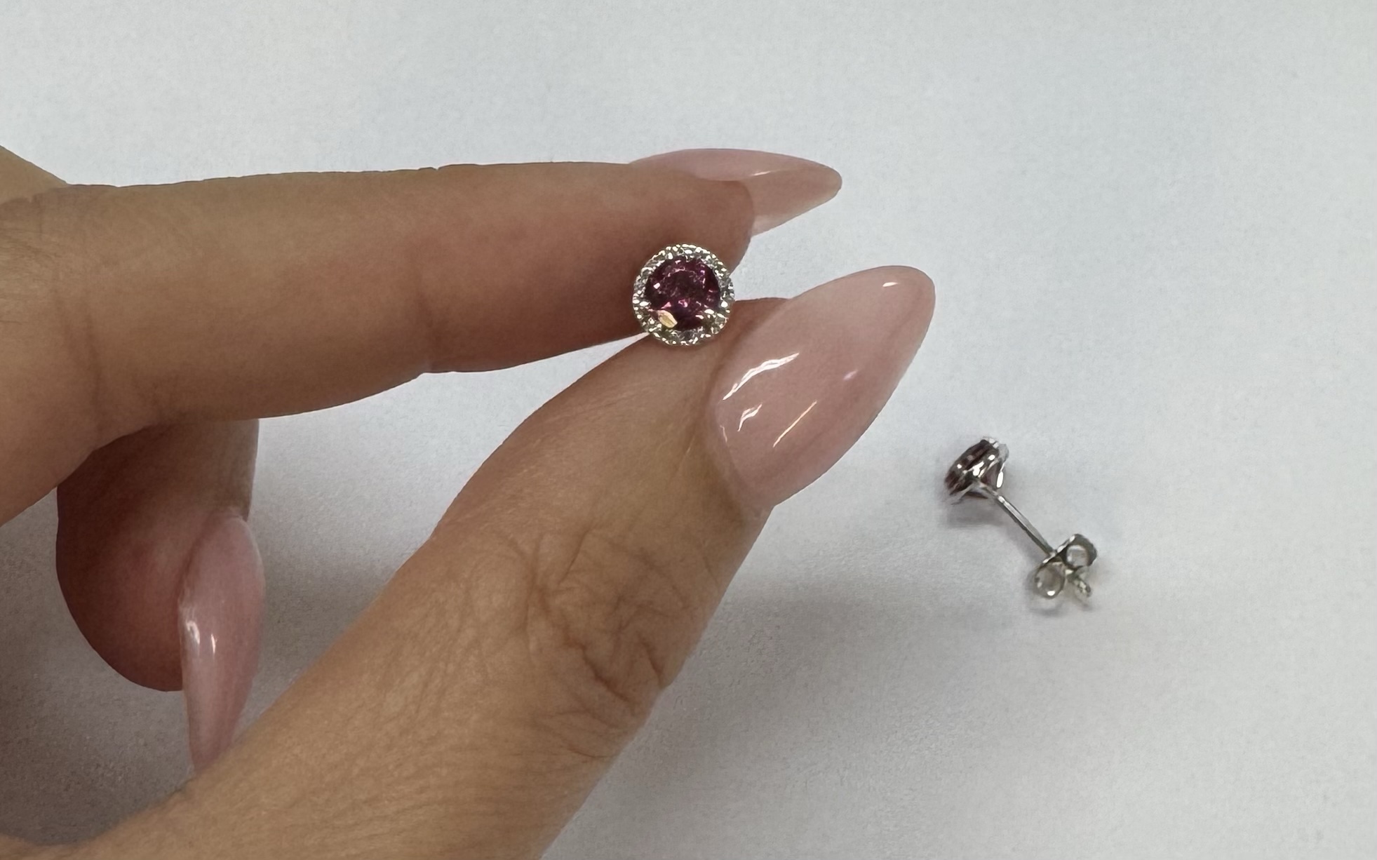 14k White Gold Genuine .97 Cttw Pink Tourmaline & Diamond Halo Stud Earrings - Image 15