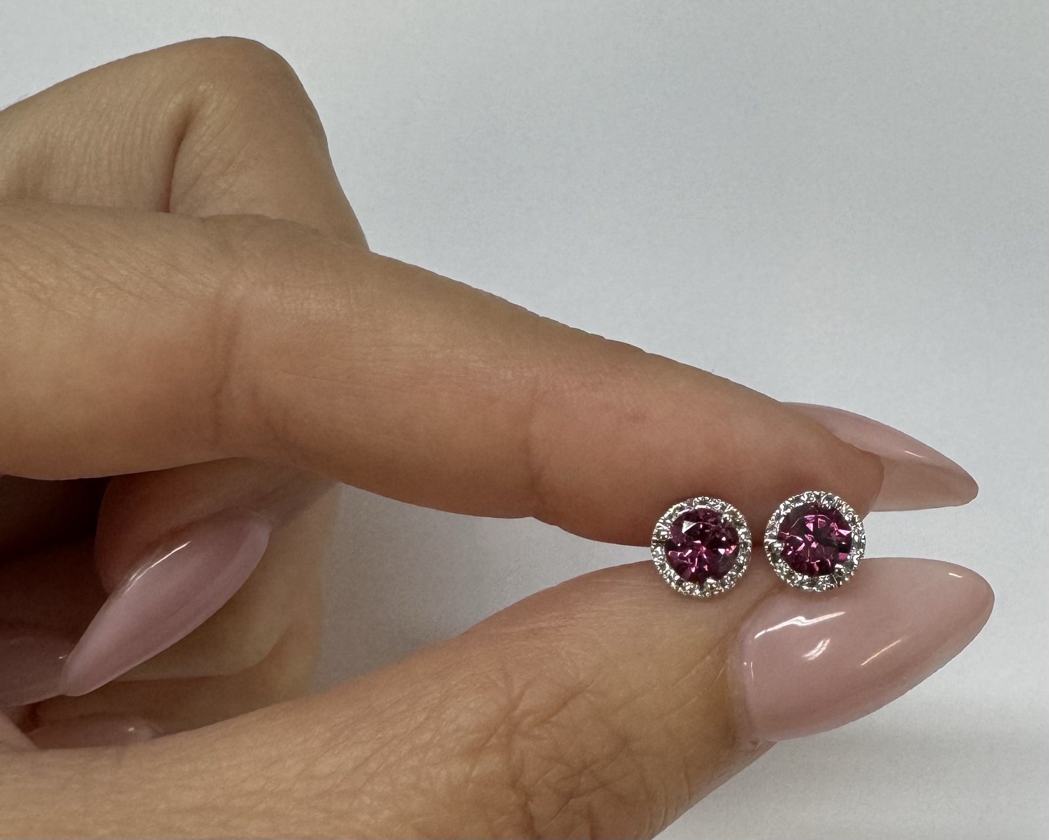 14k White Gold Genuine .97 Cttw Pink Tourmaline & Diamond Halo Stud Earrings - Image 20