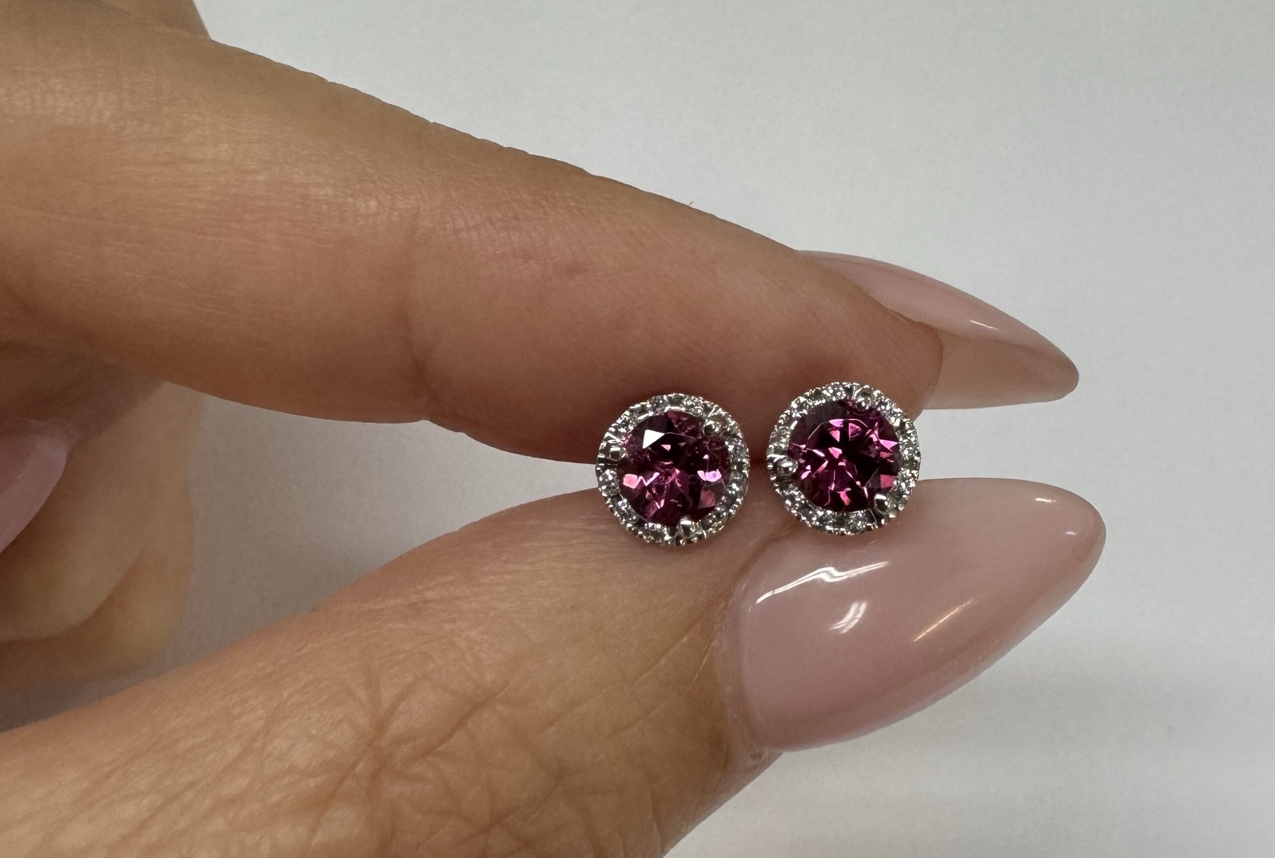 14k White Gold Genuine .97 Cttw Pink Tourmaline & Diamond Halo Stud Earrings - Image 21