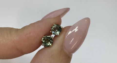 14k Yellow Gold .93 Cttw Green Tourmaline Stud Earrings