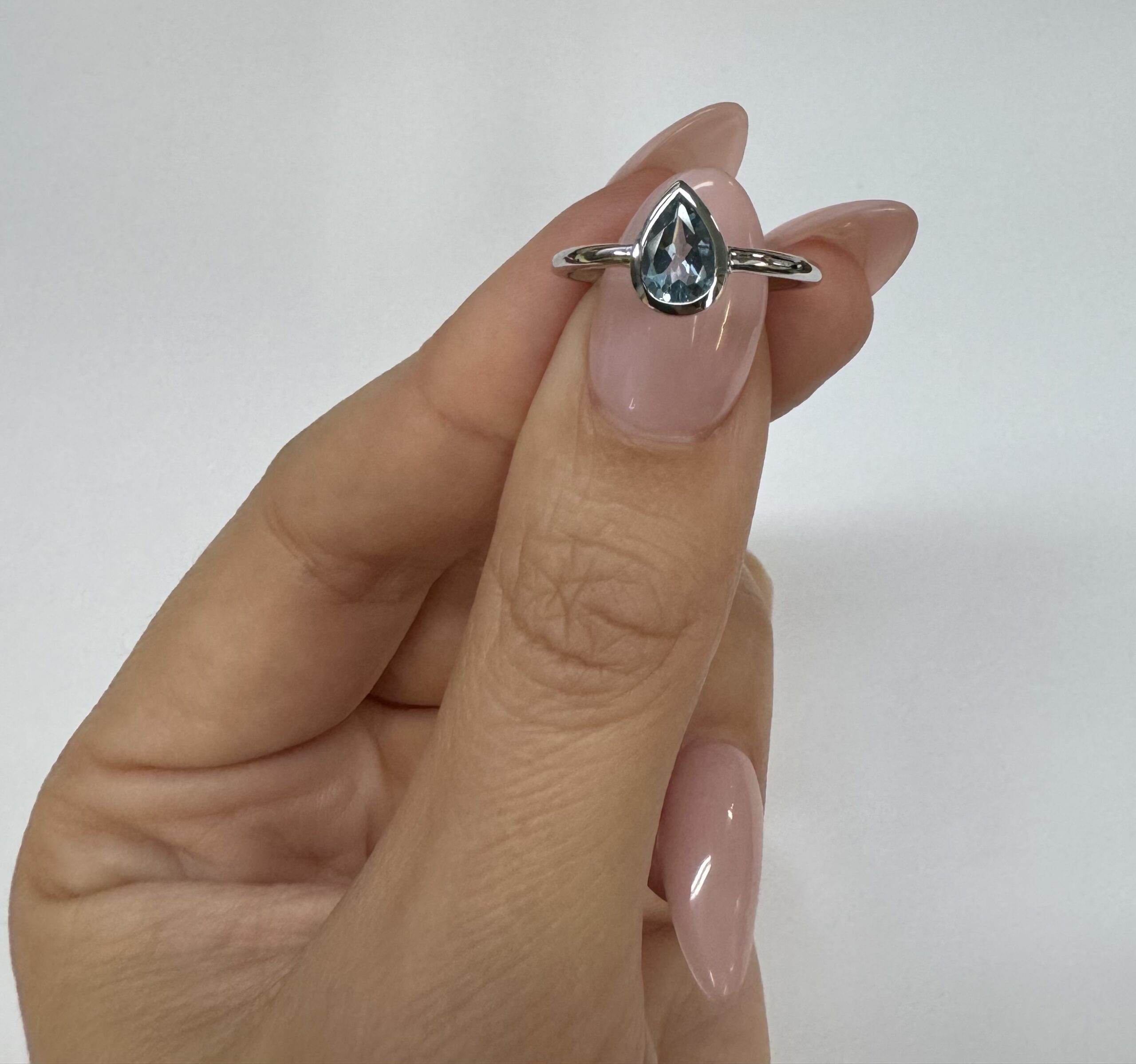 14k White Gold Genuine .59 Cttw Pear Shaped Aquamarine Bezel Ring - Image 16