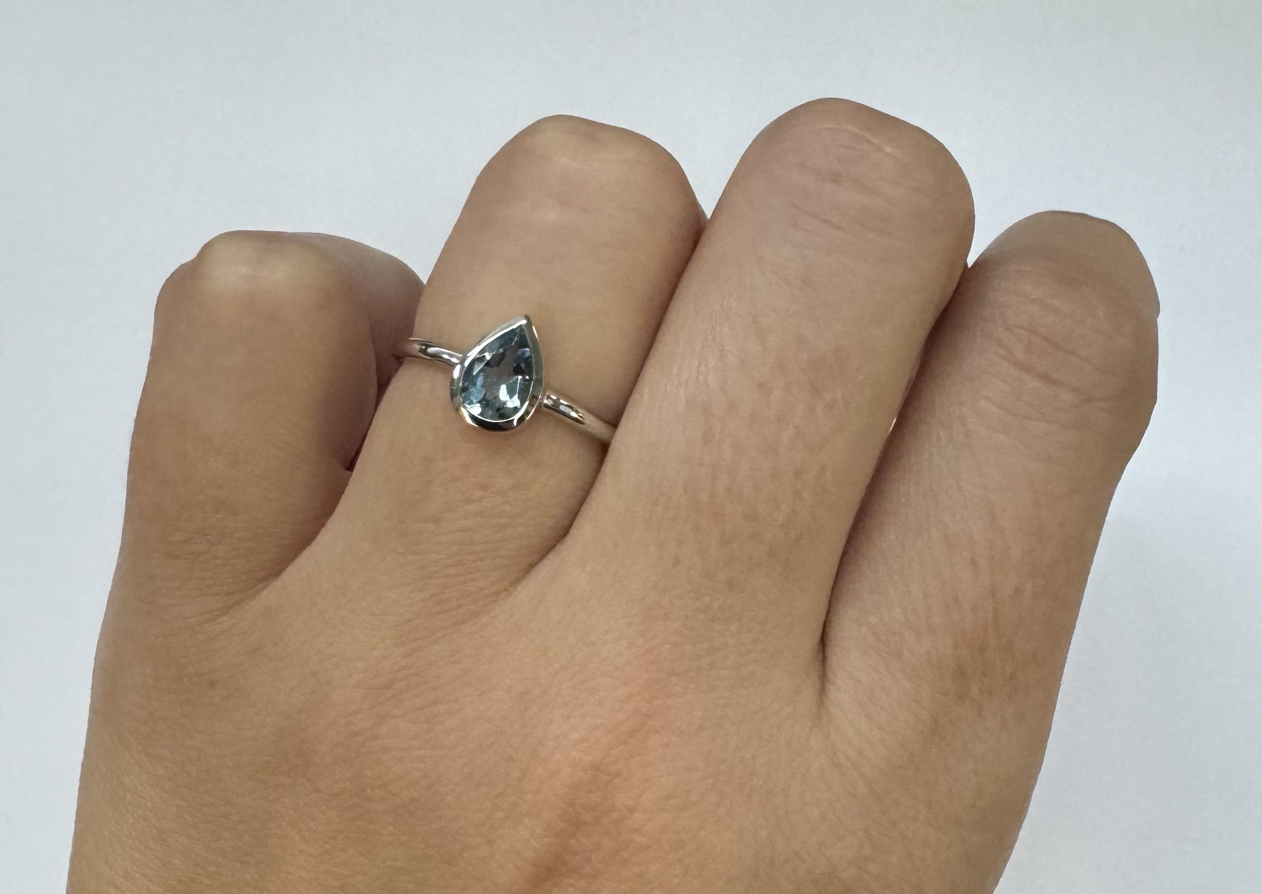 14k White Gold Genuine .59 Cttw Pear Shaped Aquamarine Bezel Ring - Image 23