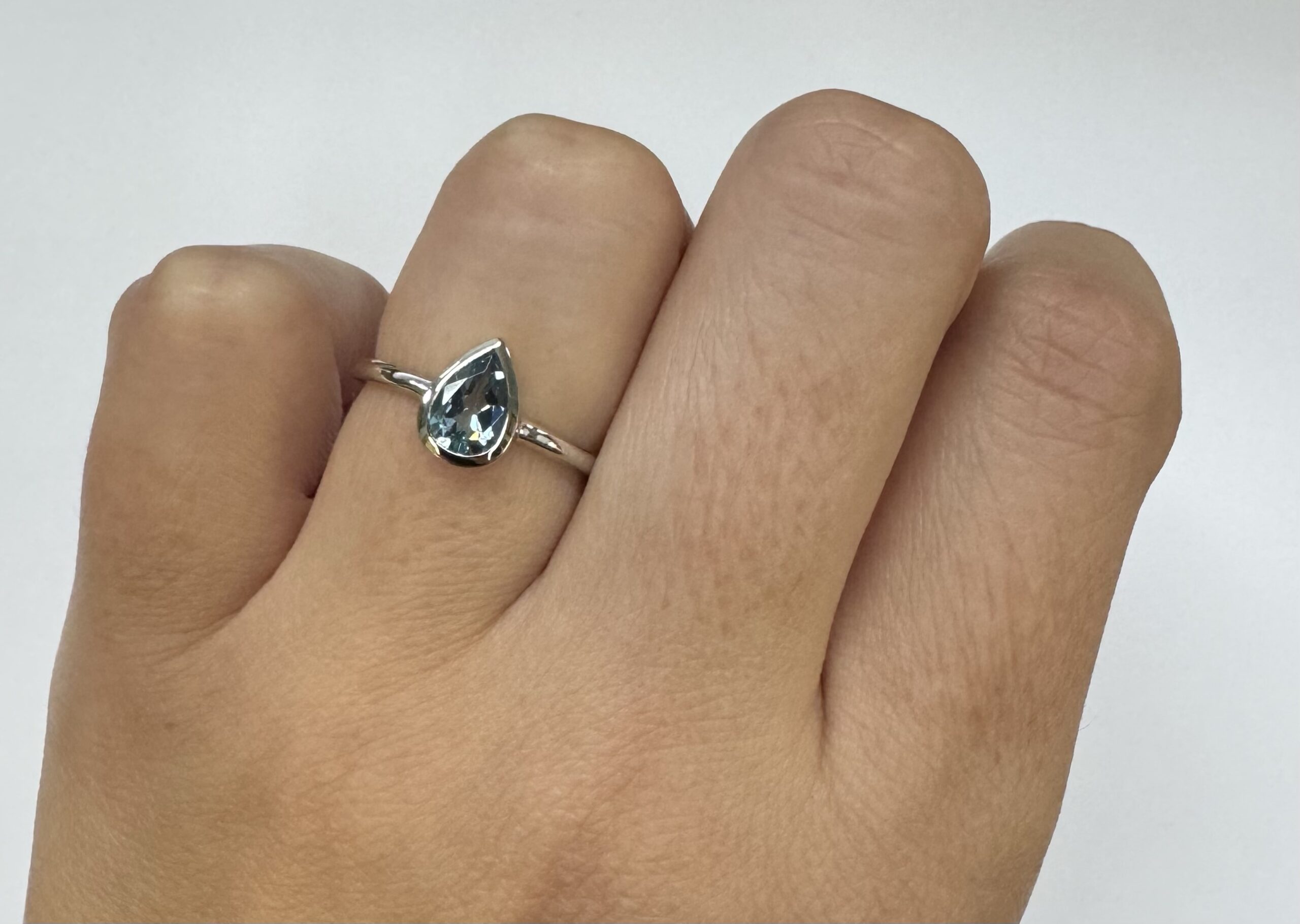 14k White Gold Genuine .59 Cttw Pear Shaped Aquamarine Bezel Ring - Image 24