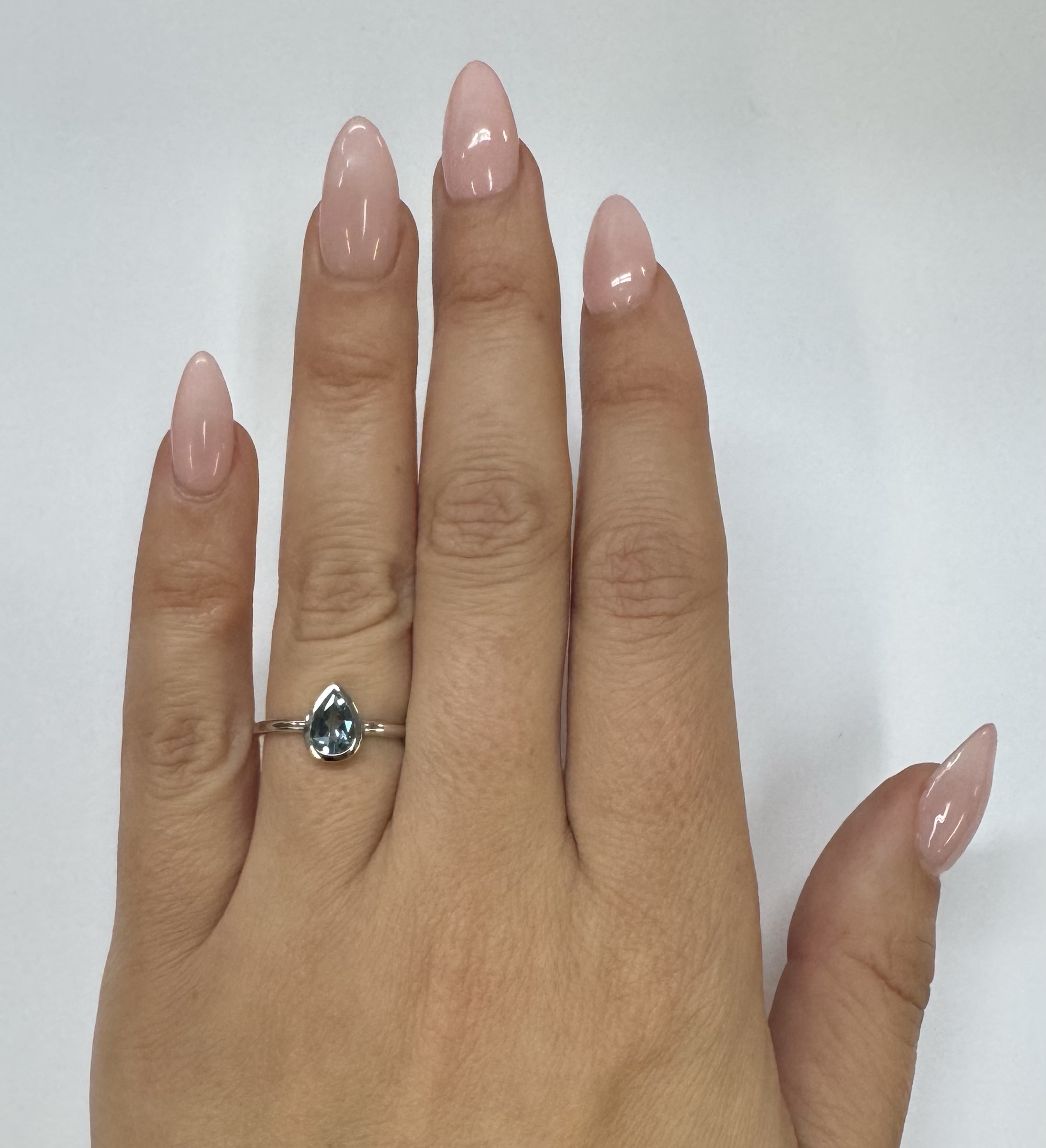 14k White Gold Genuine .59 Cttw Pear Shaped Aquamarine Bezel Ring - Image 26