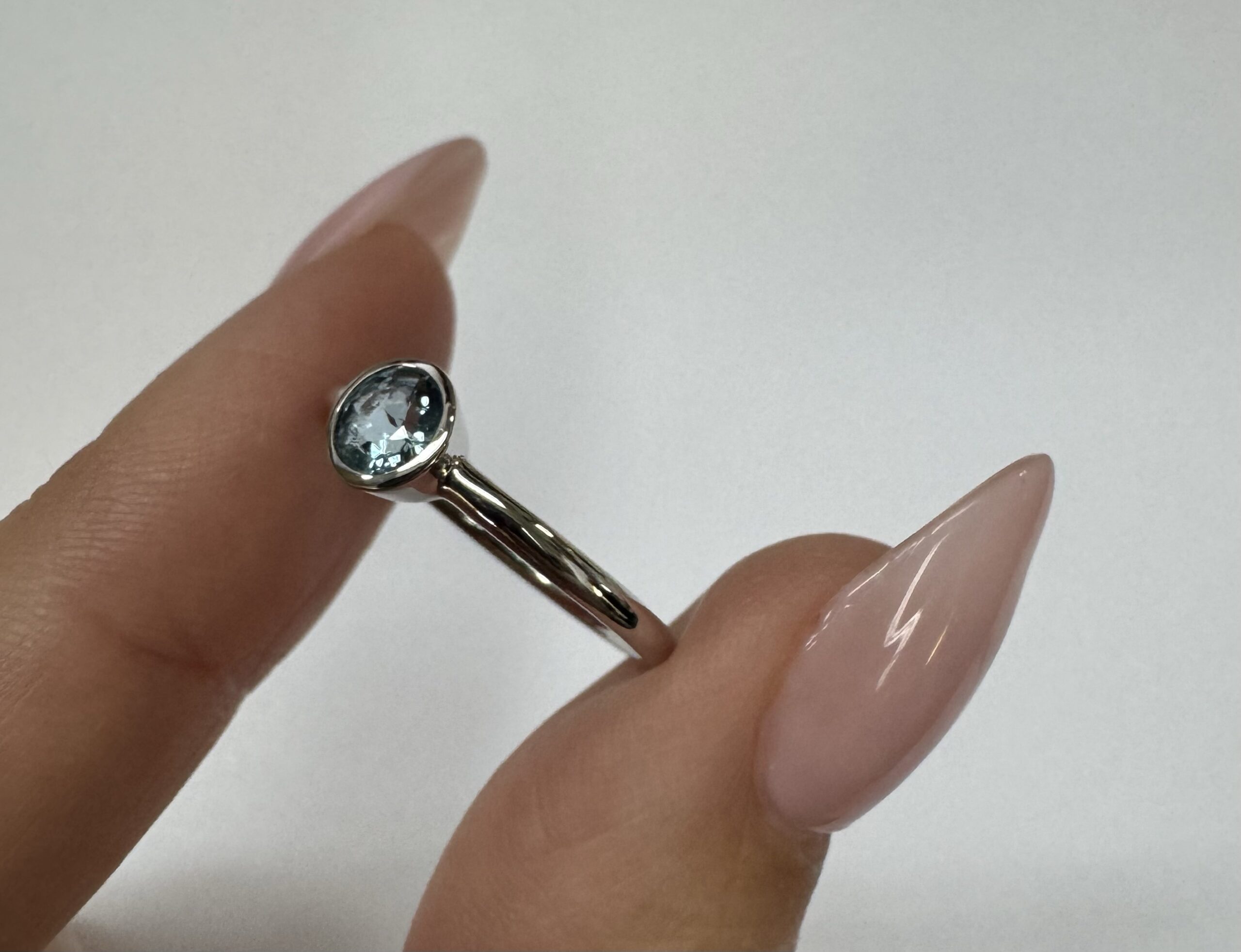 14k White Gold Genuine .34 Cttw Aquamarine Bezel Ring - Image 4