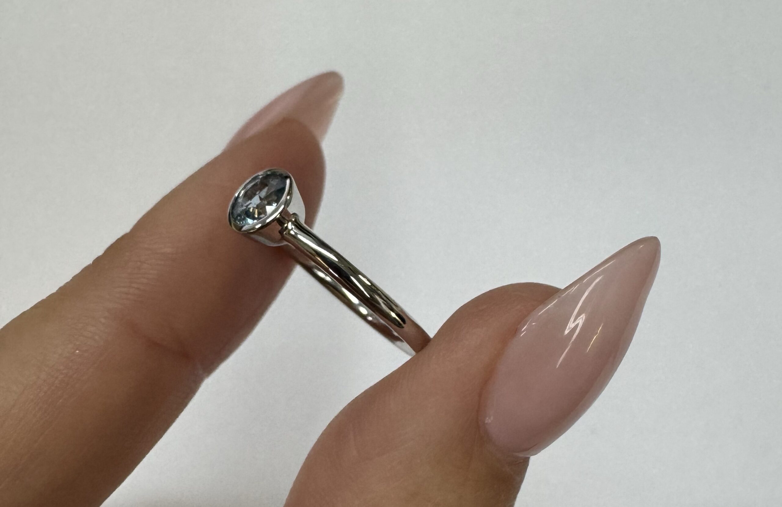 14k White Gold Genuine .34 Cttw Aquamarine Bezel Ring - Image 5