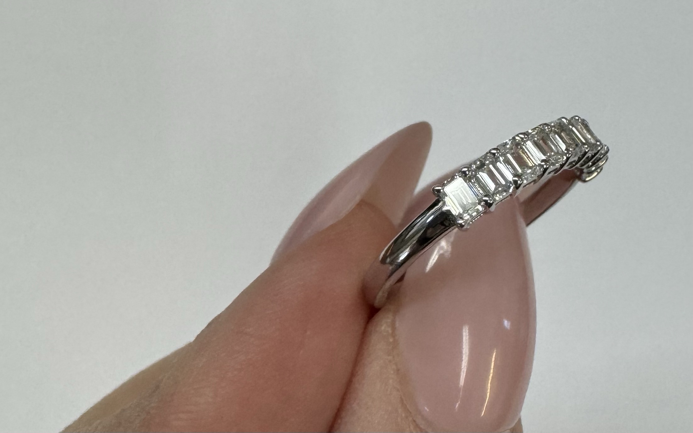 14k White Gold 9 Stone Genuine 3/4 Cttw Emerald Cut Diamond Band - Image 12