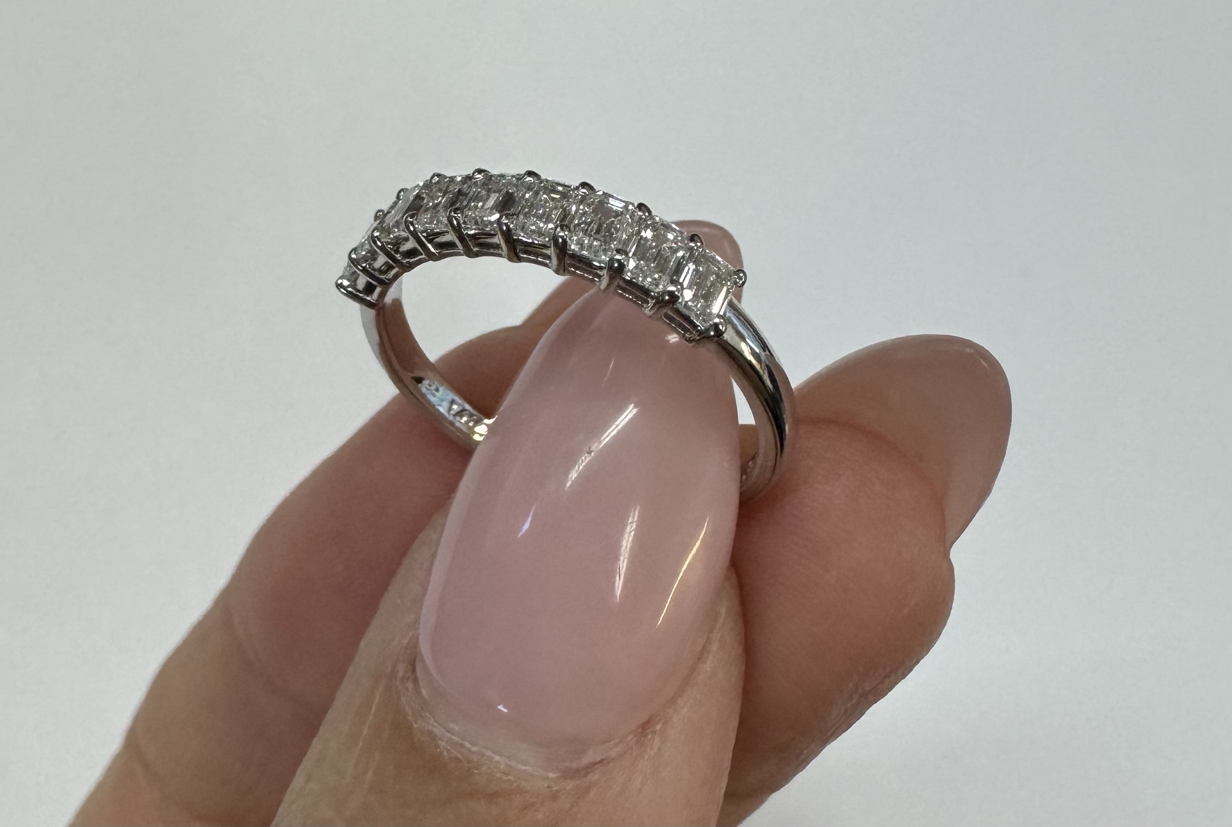 14k White Gold 9 Stone Genuine 3/4 Cttw Emerald Cut Diamond Band - Image 11