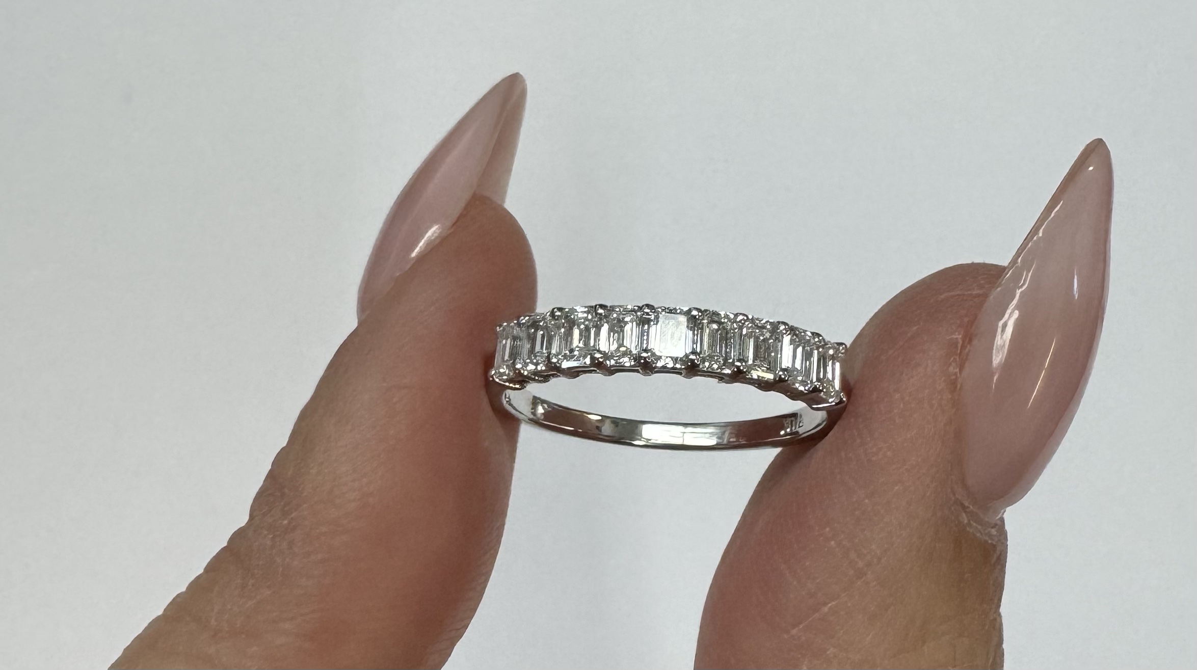 14k White Gold 9 Stone Genuine 3/4 Cttw Emerald Cut Diamond Band - Image 10