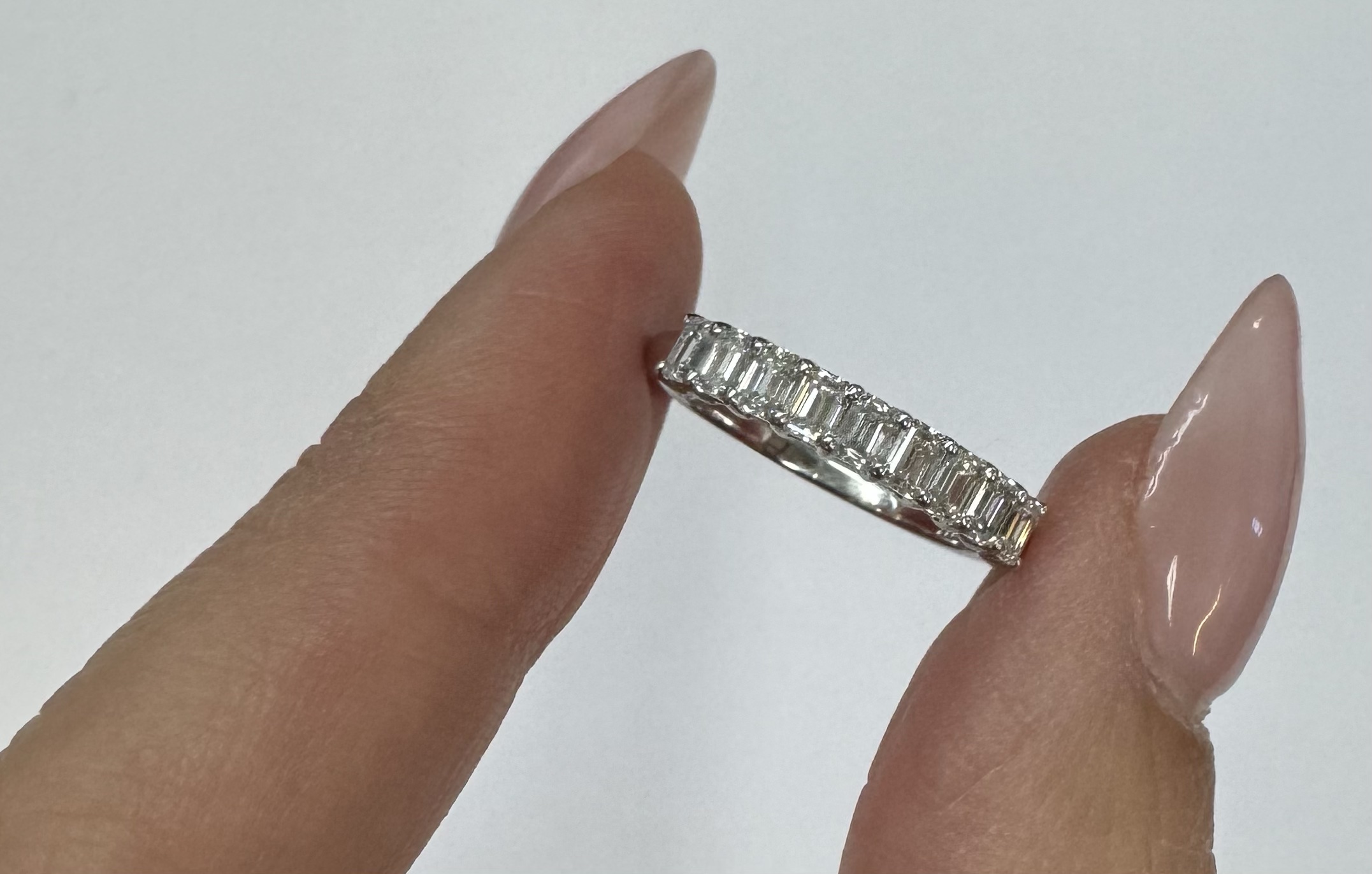 14k White Gold 9 Stone Genuine 3/4 Cttw Emerald Cut Diamond Band - Image 9