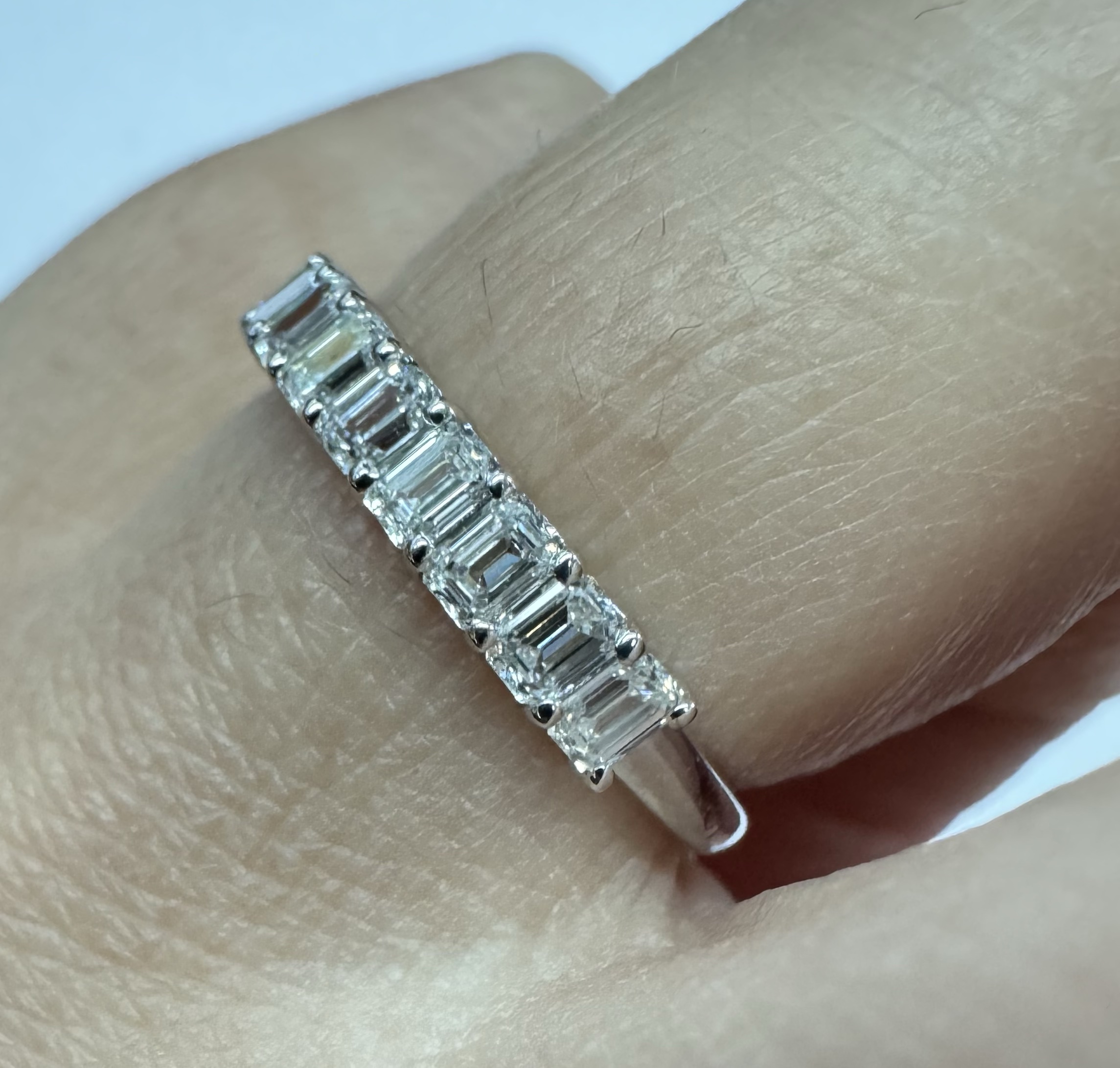 14k White Gold 9 Stone Genuine 3/4 Cttw Emerald Cut Diamond Band - Image 5