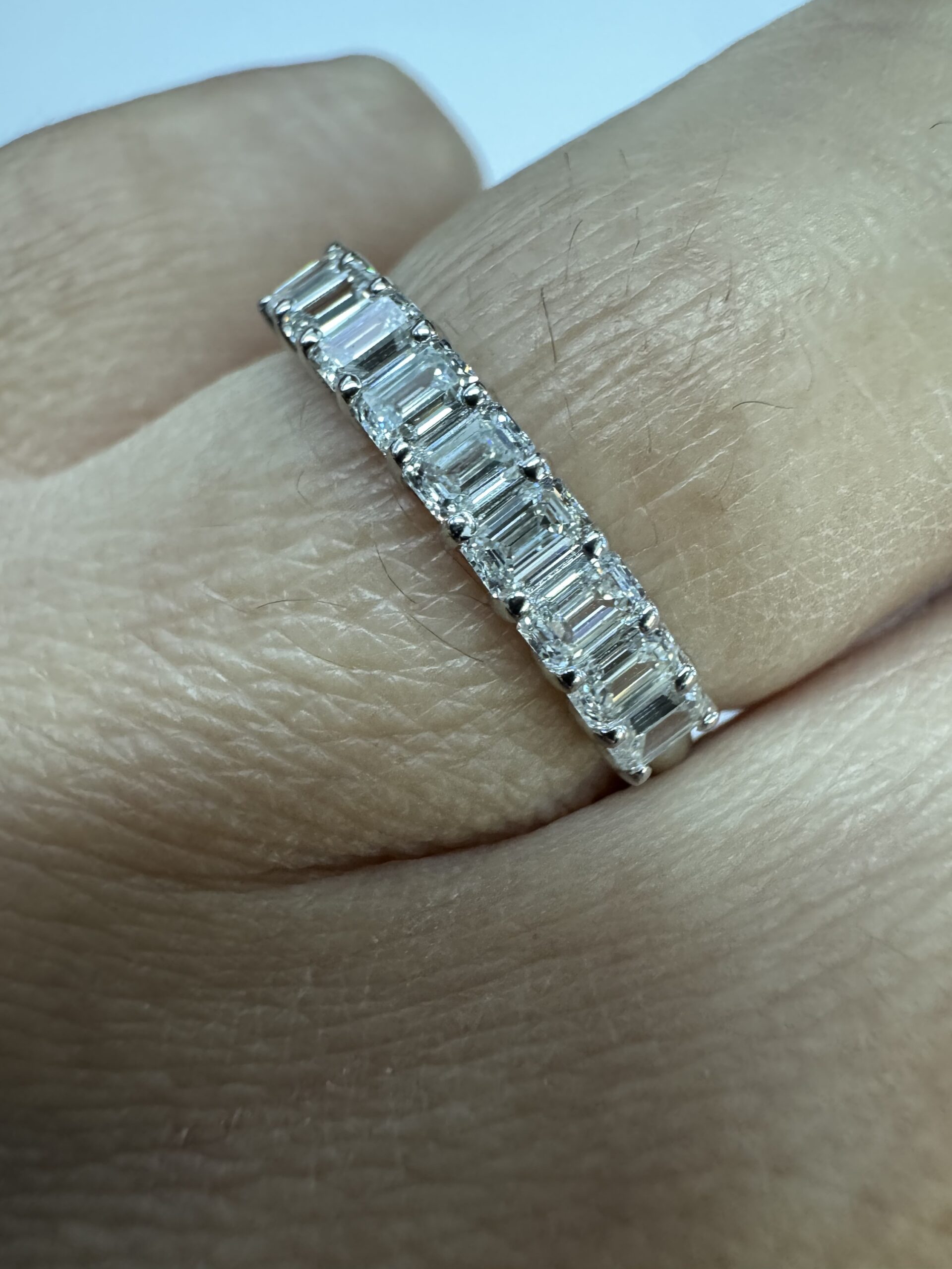 14k White Gold 9 Stone Genuine 3/4 Cttw Emerald Cut Diamond Band - Image 4