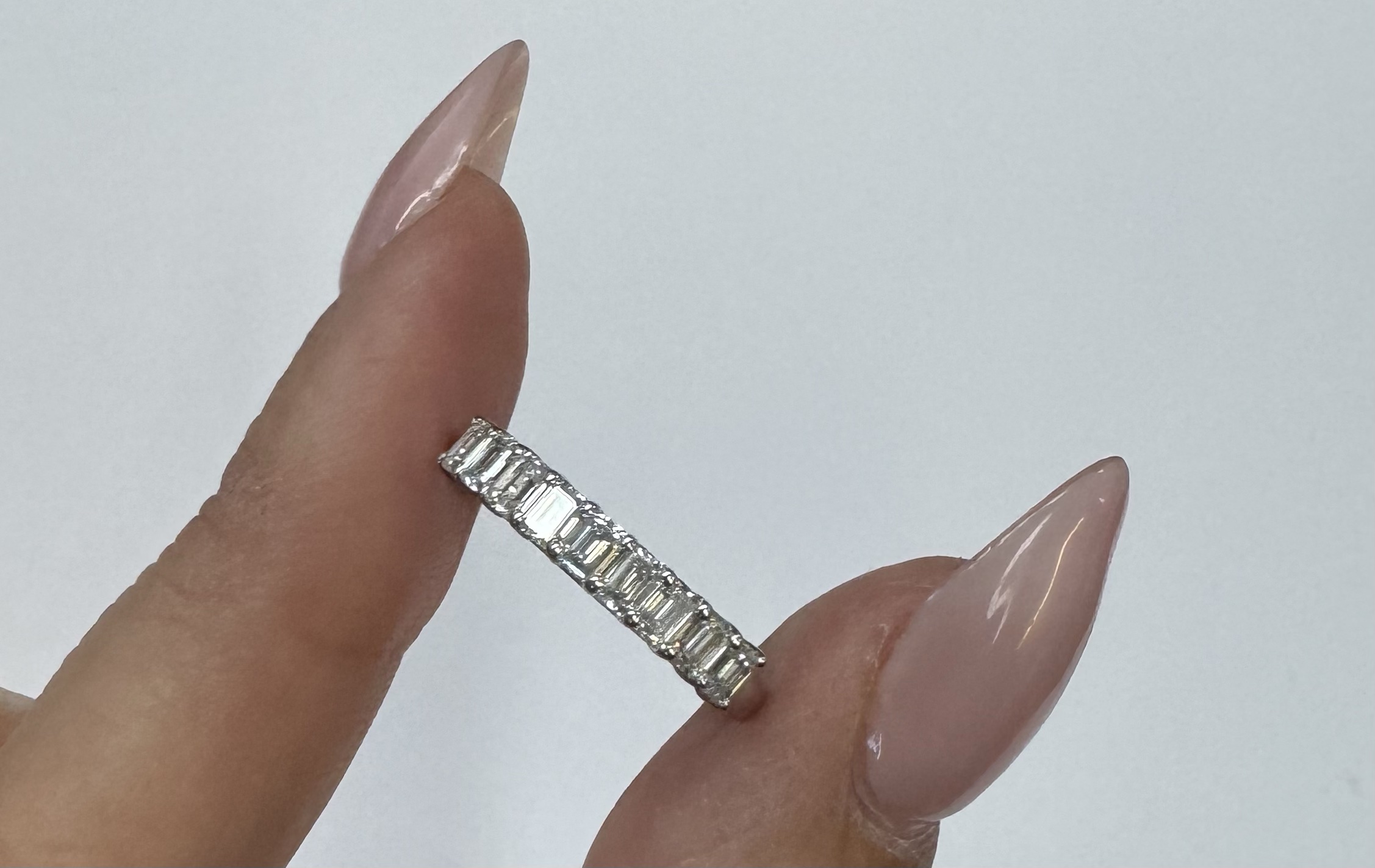 14k White Gold 9 Stone Genuine 3/4 Cttw Emerald Cut Diamond Band - Image 2