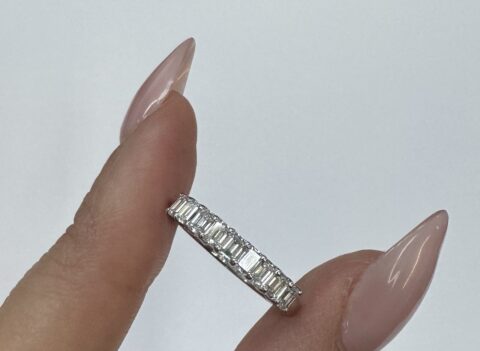 14k White Gold 9 Stone Genuine 3/4 Cttw Emerald Cut Diamond Band