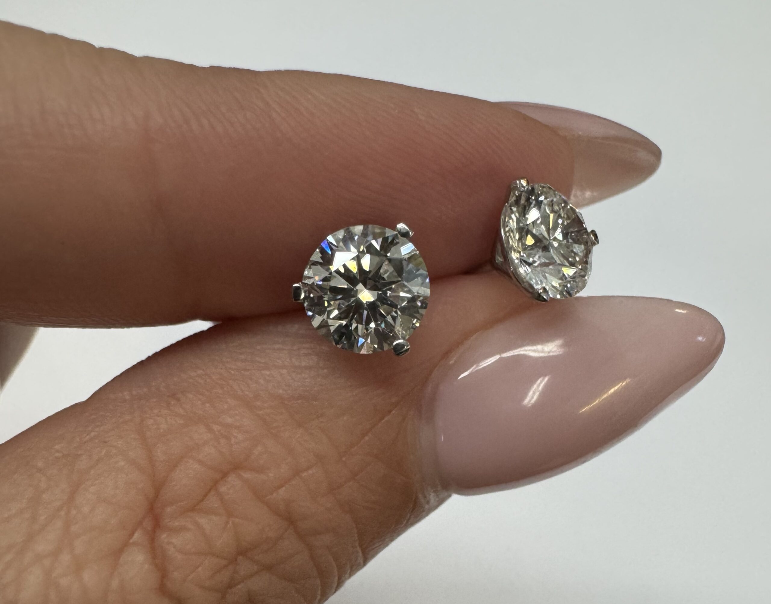 14k White Gold Genuine 2.00 Cttw Round Brilliant Cut Diamond 3 Prong Stud Earrings - Image 4