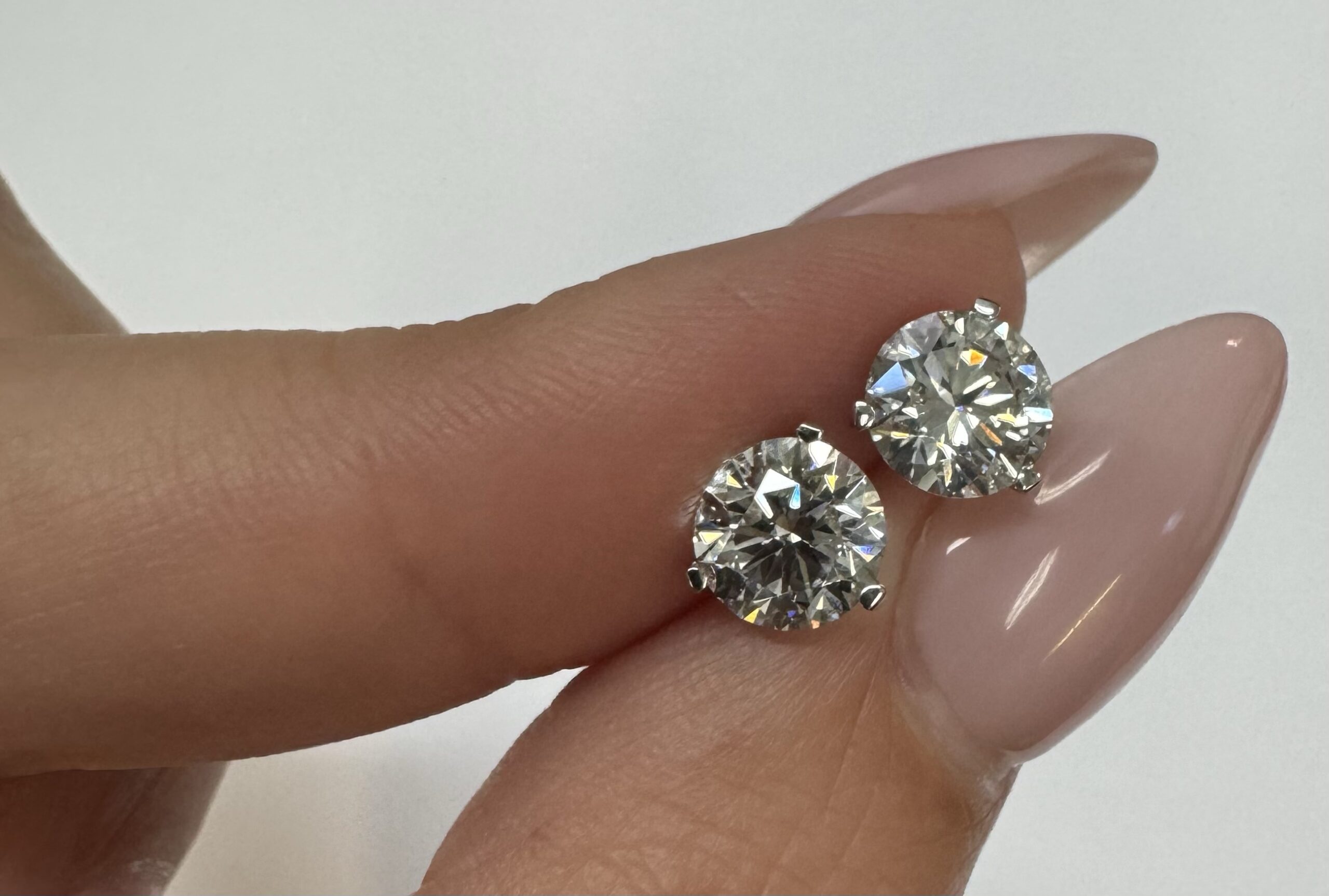 14k White Gold Genuine 2.00 Cttw Round Brilliant Cut Diamond 3 Prong Stud Earrings - Image 6