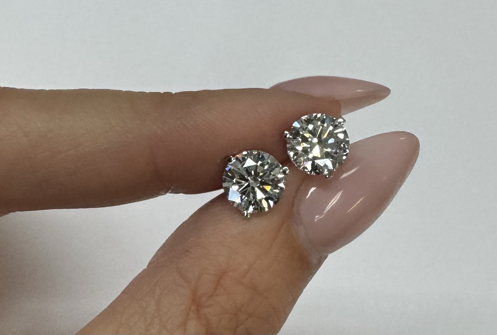 14k White Gold Genuine 3.00 Cttw Lab Grown Round Brilliant Cut Diamond 3 Prong Stud Earrings