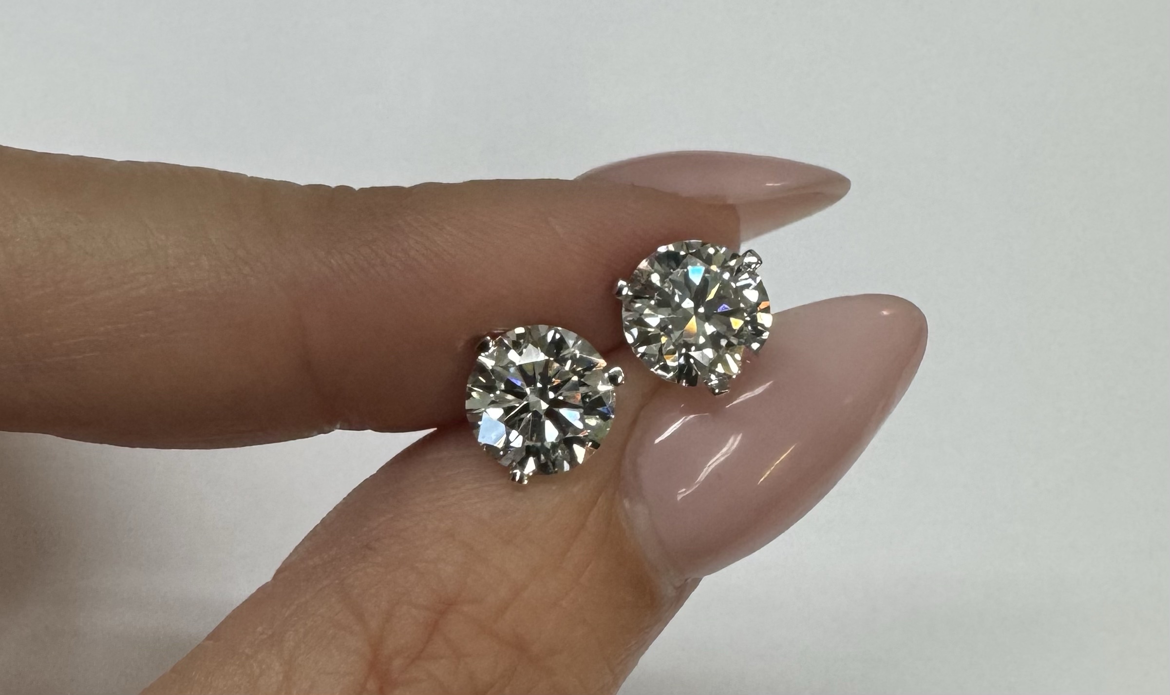 14k White Gold Genuine 3.00 Cttw Lab Grown Round Brilliant Cut Diamond 3 Prong Stud Earrings - Image 2