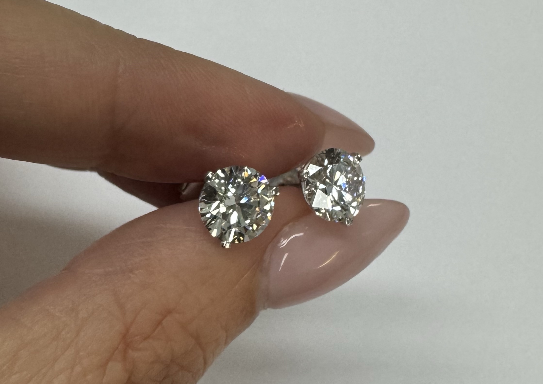 14k White Gold Genuine 3.00 Cttw Lab Grown Round Brilliant Cut Diamond 3 Prong Stud Earrings - Image 4
