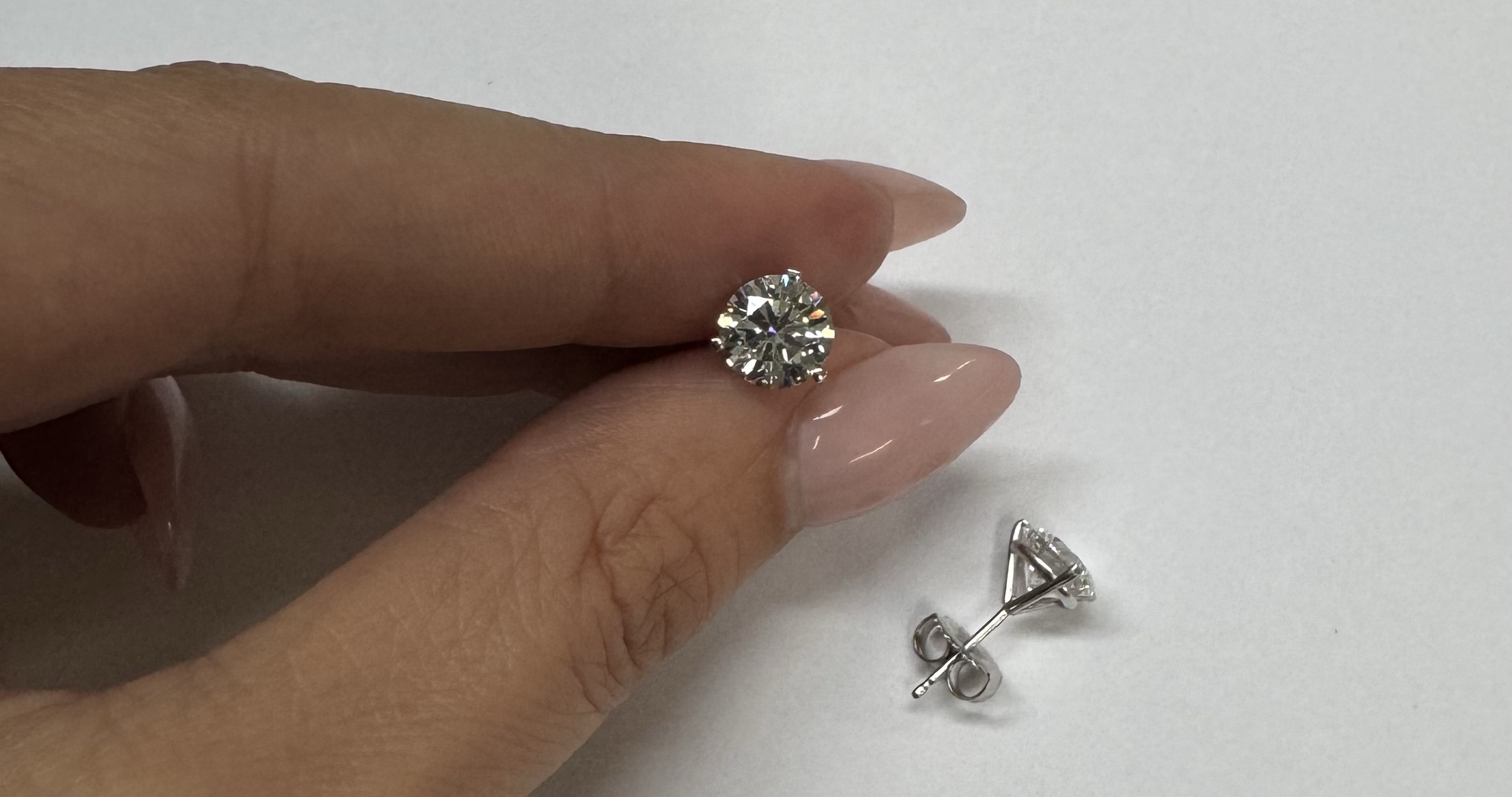 14k White Gold Genuine 3.00 Cttw Lab Grown Round Brilliant Cut Diamond 3 Prong Stud Earrings - Image 16