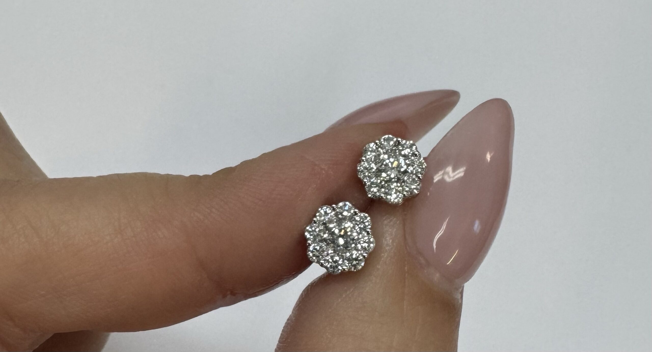 14k White Gold Genuine .71 Cttw Round Brilliant Cut Diamond Cluster Stud Earrings - Image 2