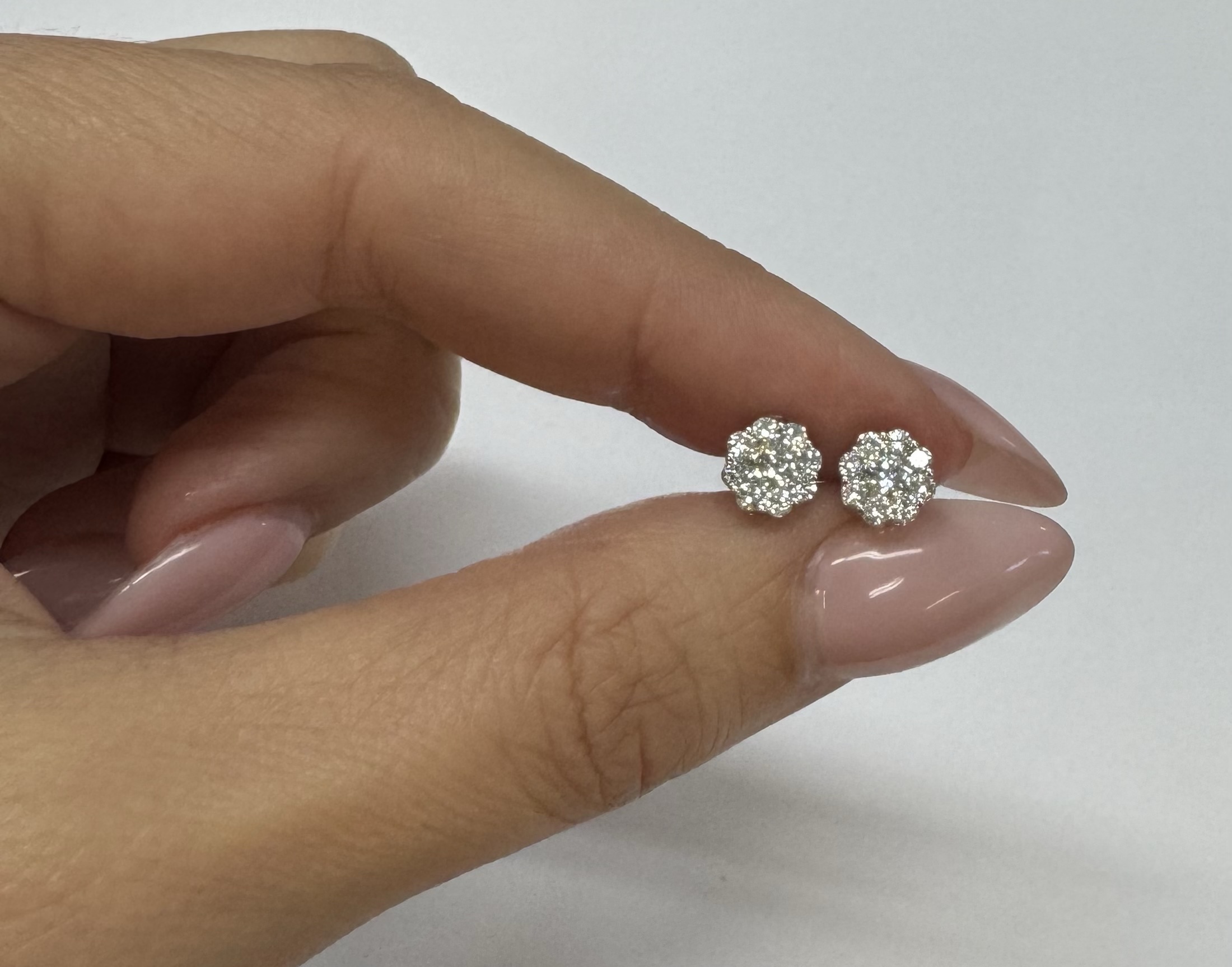 14k White Gold Genuine .71 Cttw Round Brilliant Cut Diamond Cluster Stud Earrings - Image 4